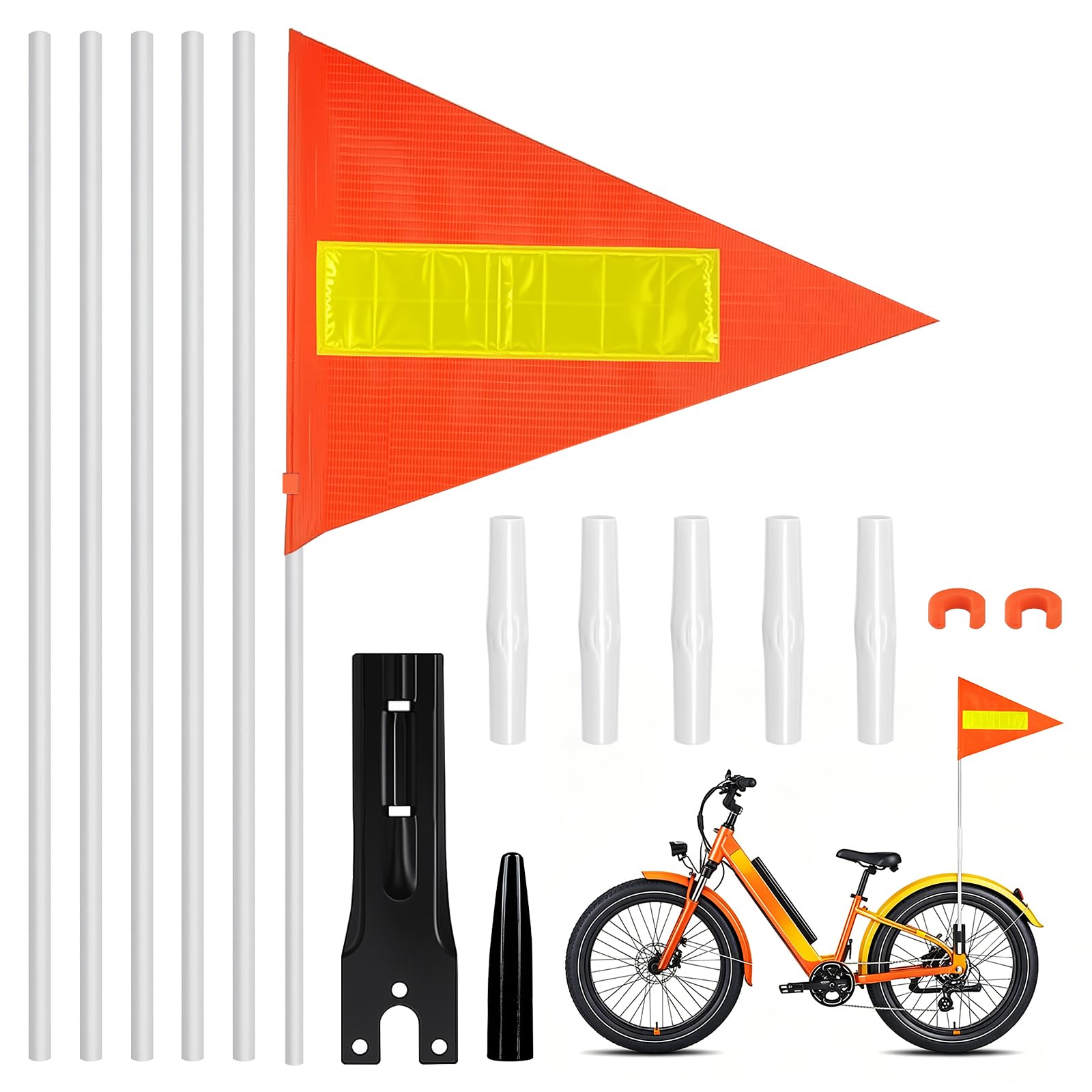 PlsMupn Reflektierende Fahne Fahrradanhänger, 200 cm Fahrradfahne Verstellbare-Orange Fahrrad Wimpel, Fahrradwimpel Kinderfahrradfahne Warnschild Sport & Freizeit