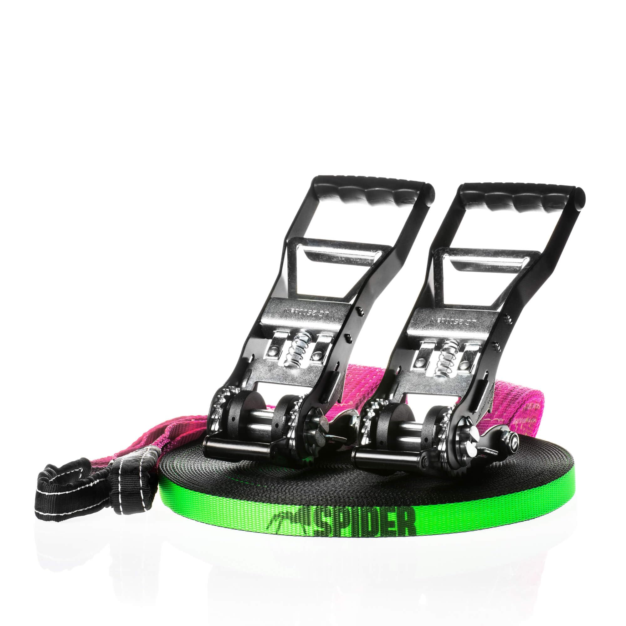 Spider Slacklines - Longline Slackline Kit | Fly Line 115 | Includes Two Hummer Ratchets with Spacing Shims, 115 ft Slackline Webbing and s Sling Bag | Complete Set Length 115 ft
