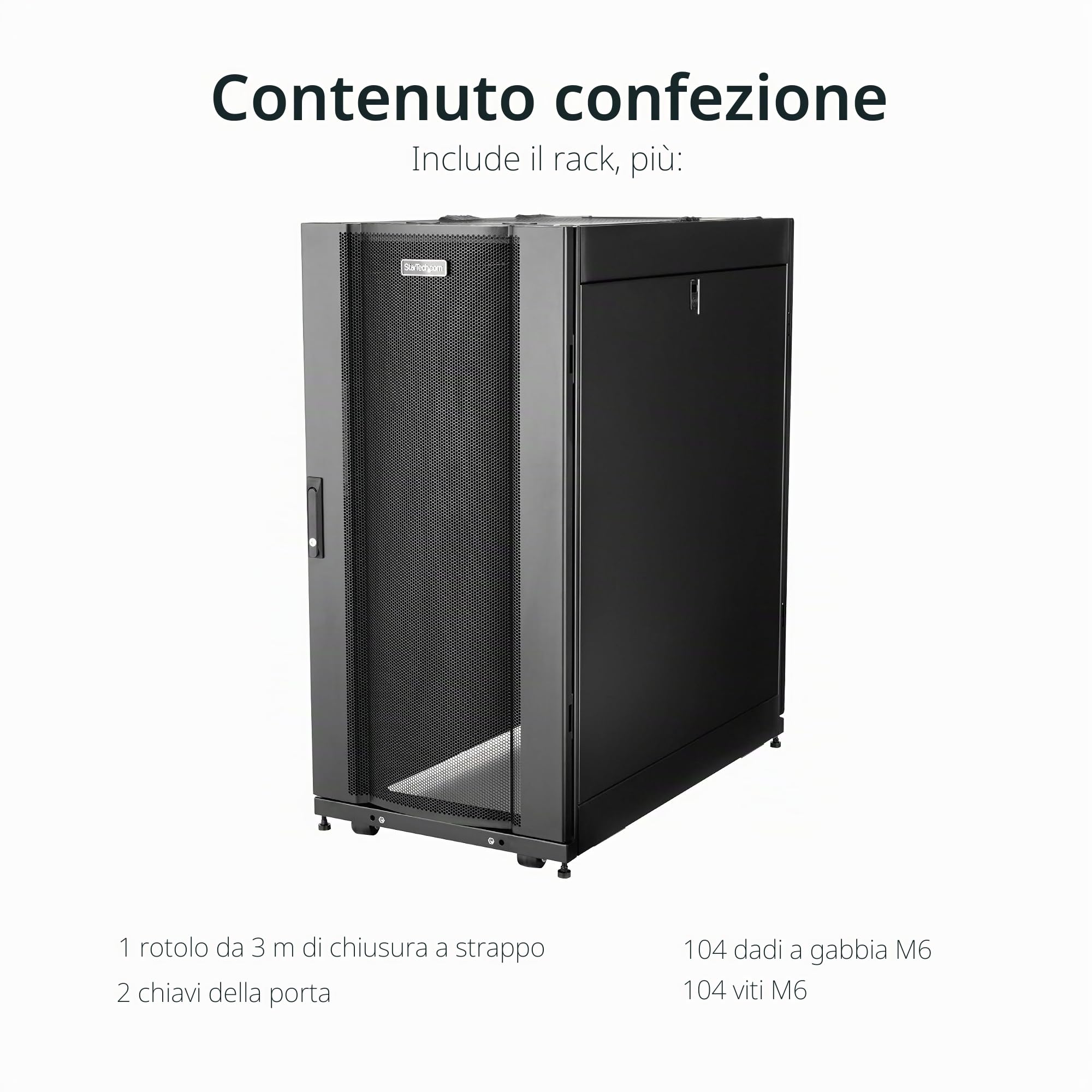 StarTech Armadio Server 25U 19" 4 Montanti su Ruote, Ripiano 1U (RK2537BKM) | Guide di Montaggio Regolabili, Spedito Assemblato, per Server e Reti IT