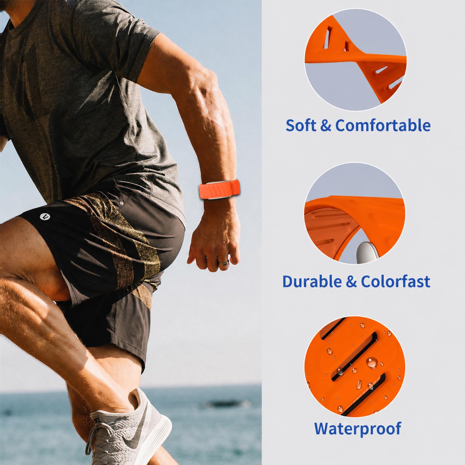 Bracelet SportFlex en silicone compatible avec WHOOP 5.0/MG pour homme et femme – Doux, respirant et confortable, réglable et étanche, non compatible avec la 4e génération