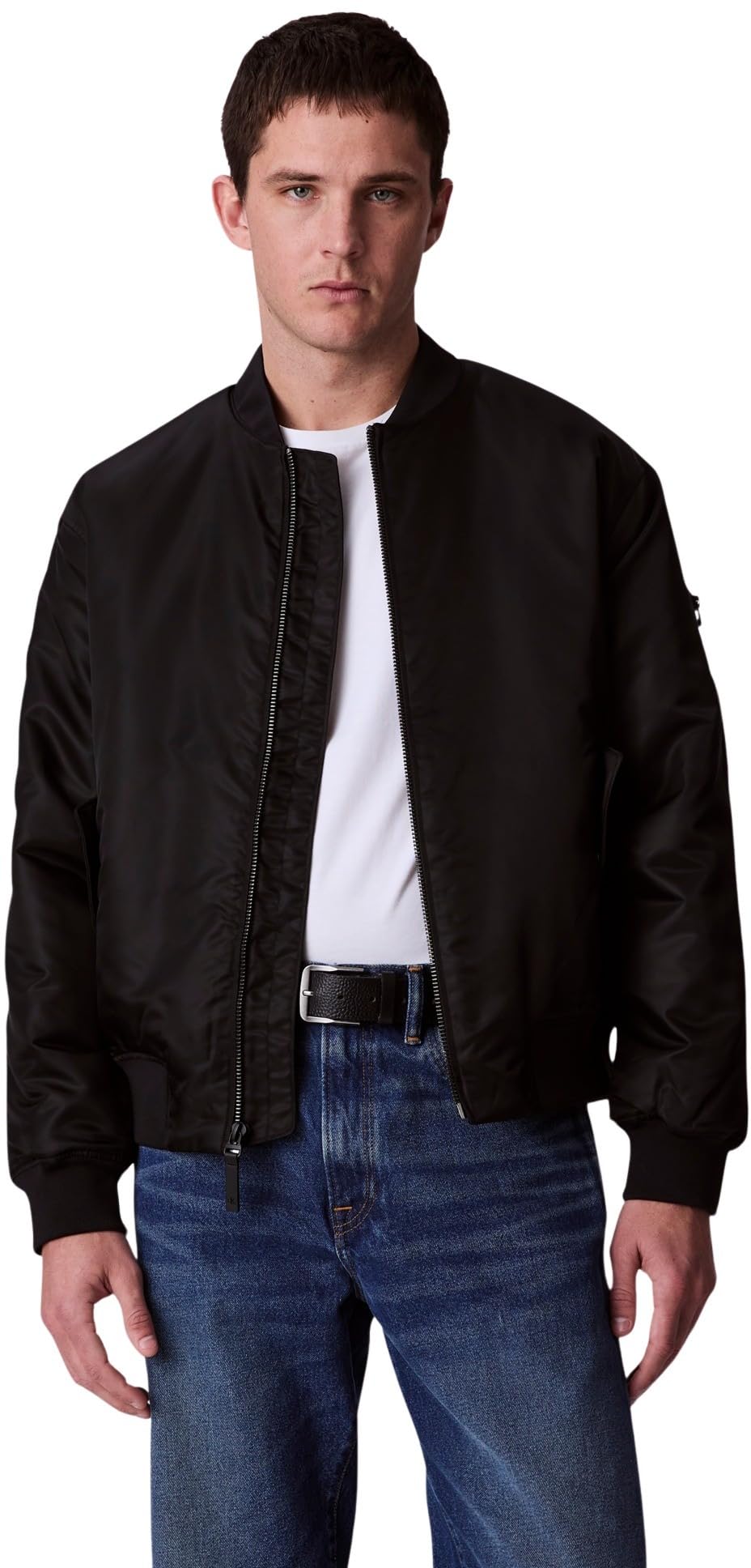 Calvin Klein Men's Hero Denim Bomber Jacket with Zip, Black (Black), S