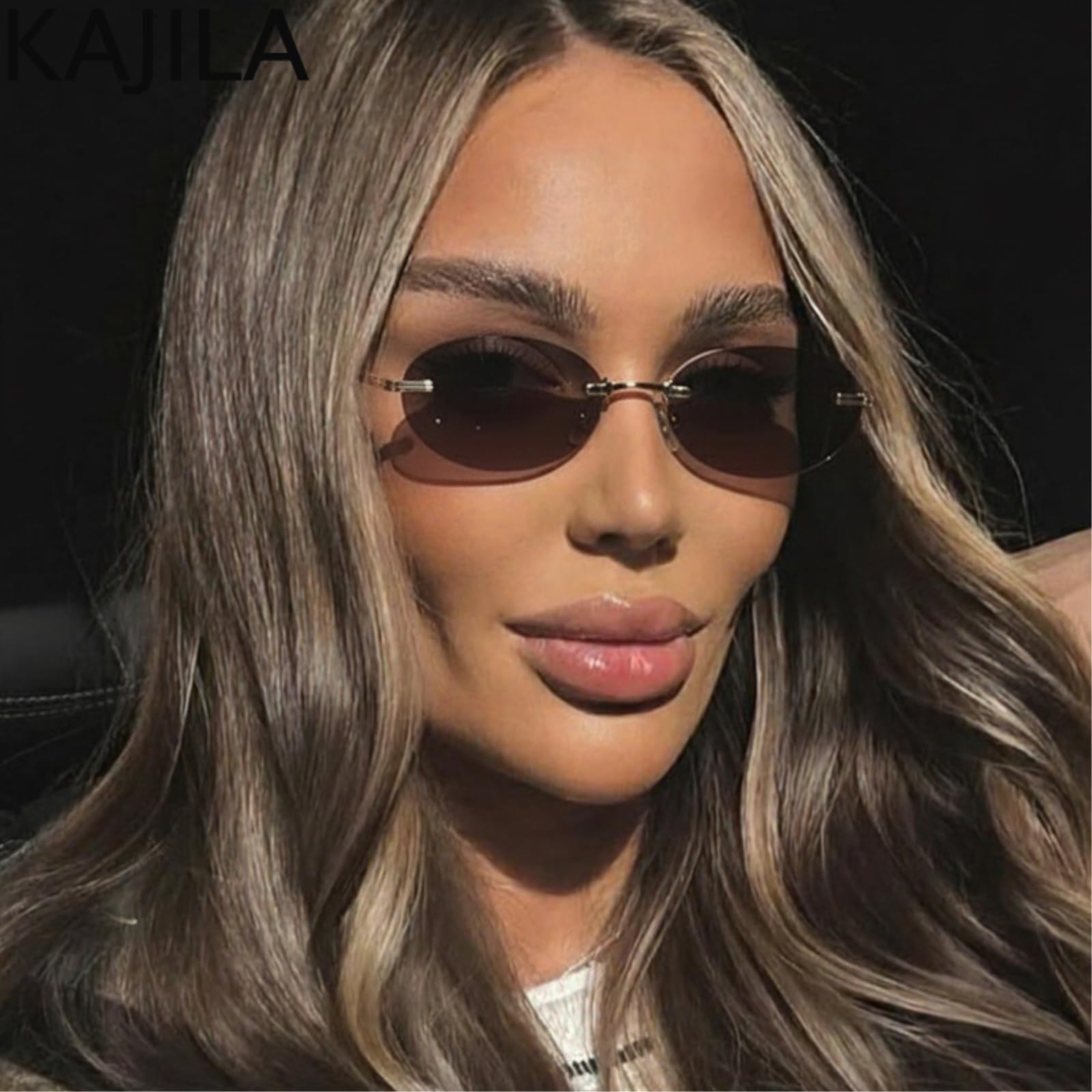 Sonnenbrille Modell Pk-260623 Uv400 Randlose Schattierungen Punk Oval Vintage Metall Kleiner Rahmen Für Frauen Damen Täglich Hypoallergene Edelstahl-c1blackgray