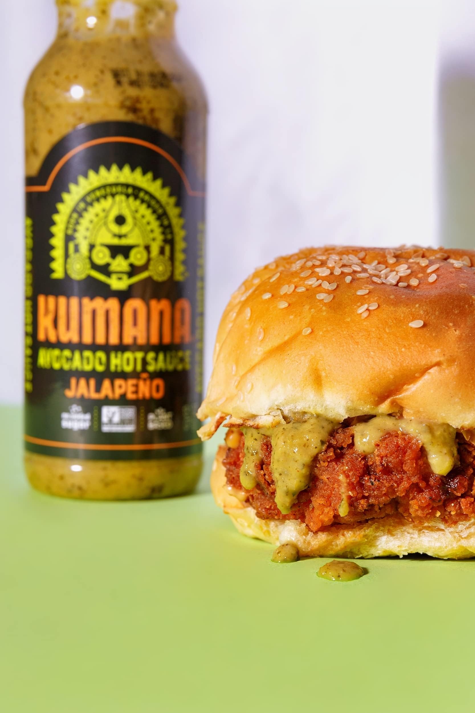 Kumana Avocado Hot Sauce, Jalapeño - Made with Ripe Avocados and Chili Peppers - Perfect Balance of Creamy and Spicy - Adds Delicious Flavor to Any Dish - Perfect for Grilling, Marinating, or Dipping - 13.1 Oz. Bottle