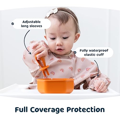 Miniatura 3 de Tiny Twinkle Babero de bebé a prueba de desorden, bonito traje de babero de manga completa, baberos impermeables para niños pequeños, lavable a