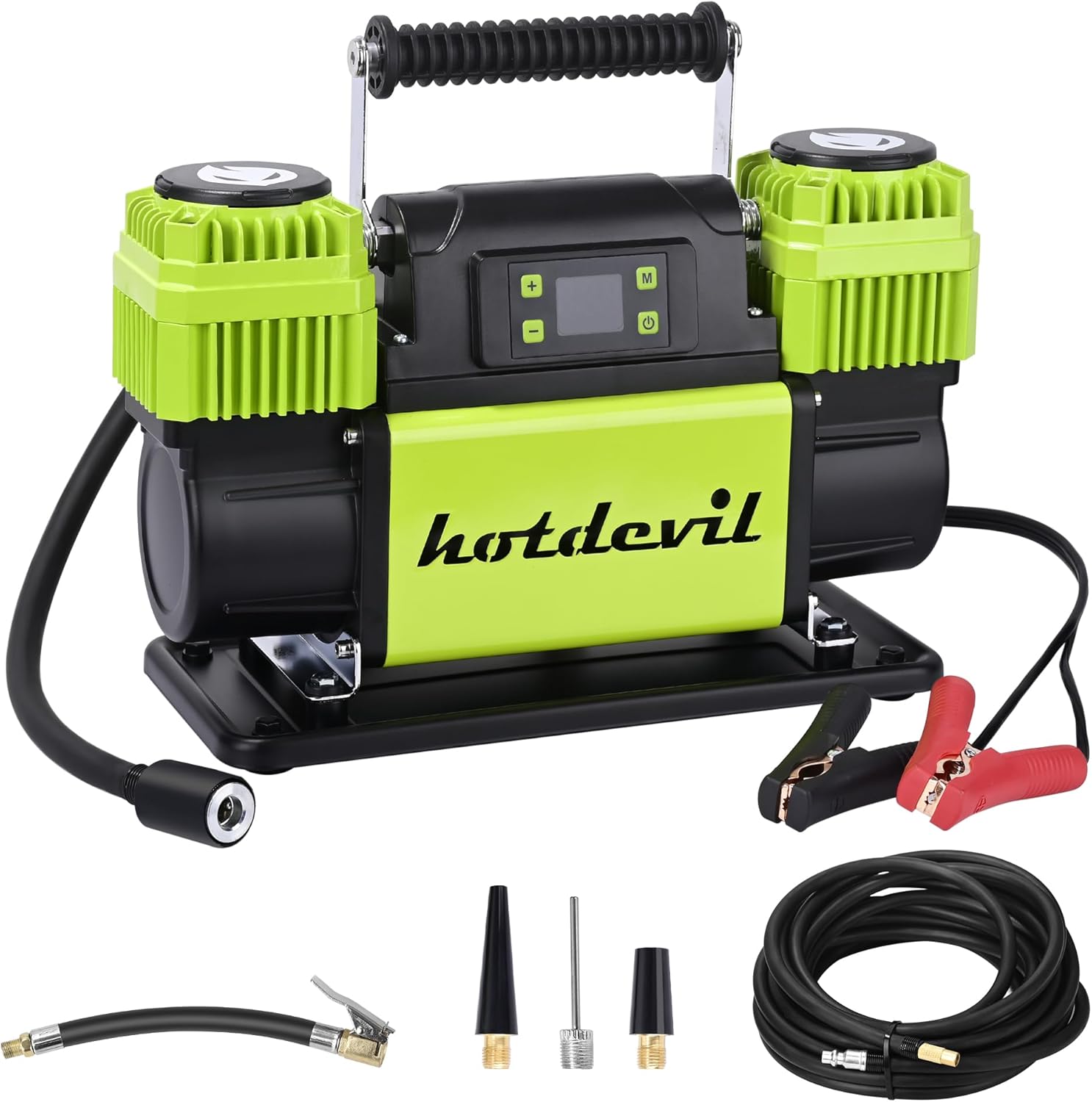 Portable Air Compressor 12V Dual Cylinder Portable Inflator 12.3 CFM with Digital Pressure Gauge, Auto Stop, Preset Target, and OffRoad Capability - Fast Inflation for Car, Truck, and SUV Tires