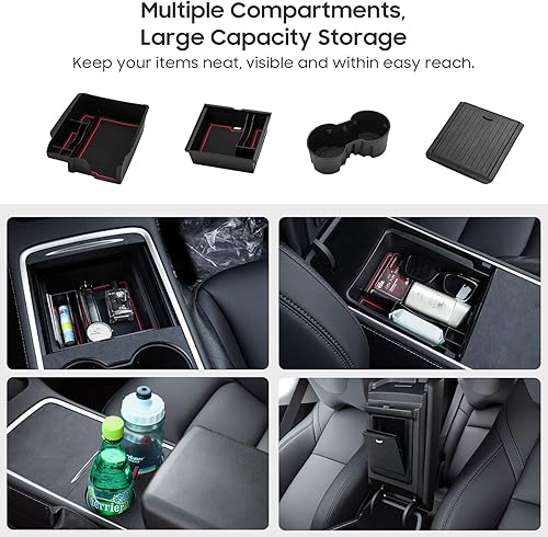 Miniatura 4 de MoKo Juego de 4 bandejas organizadoras de consola central, para Tesla Modelo 3 Modelo Y 2023 2022 2021, caja de almacenamiento con reposabrazos