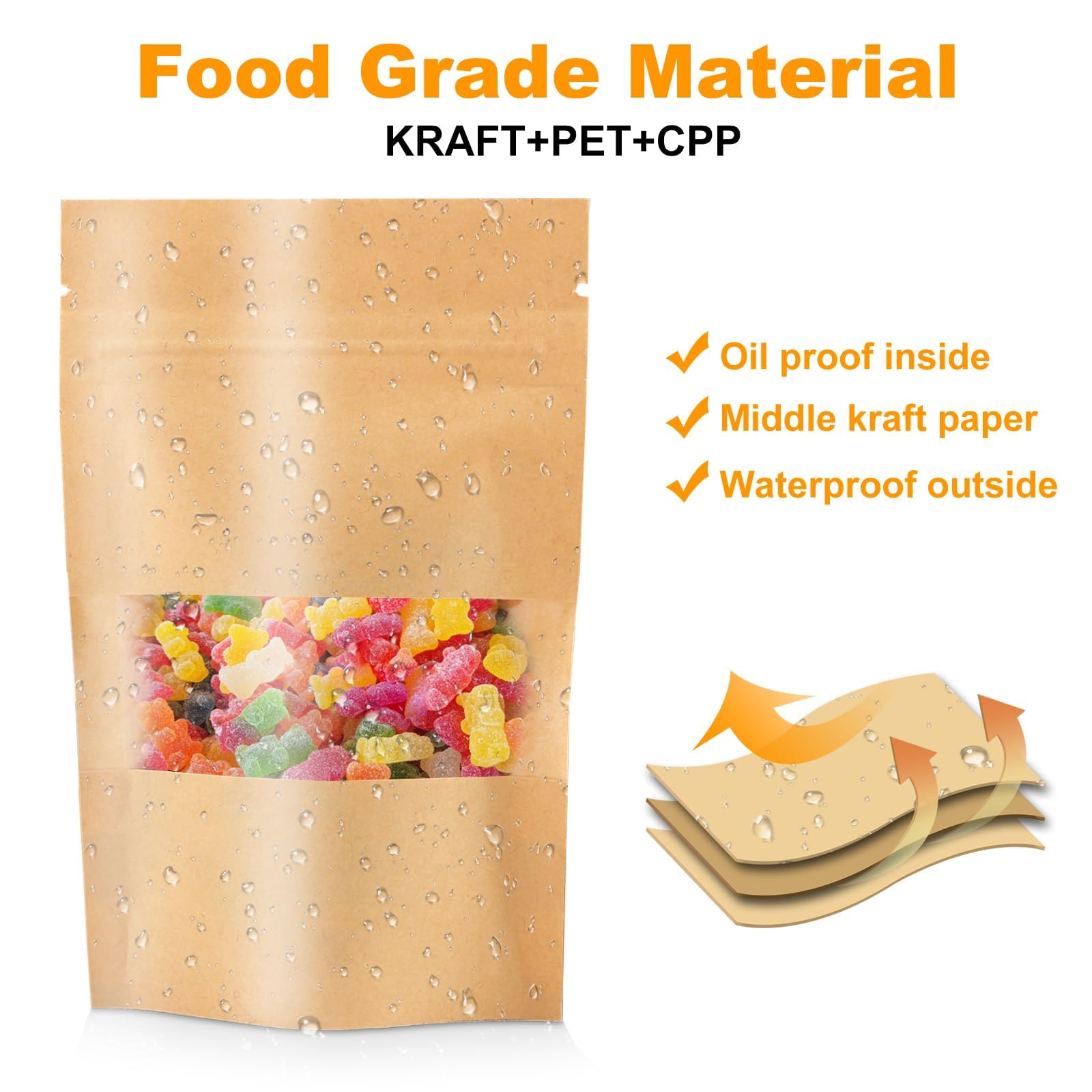 14 X 20 Sac En Papier Kraft Brun Clair Avec Fenêtre Pour Emballage Alimentaire De Noix, Sachet Debout - Chine Sac D'emballage Alimentaire, Sac Cadeau En Papier