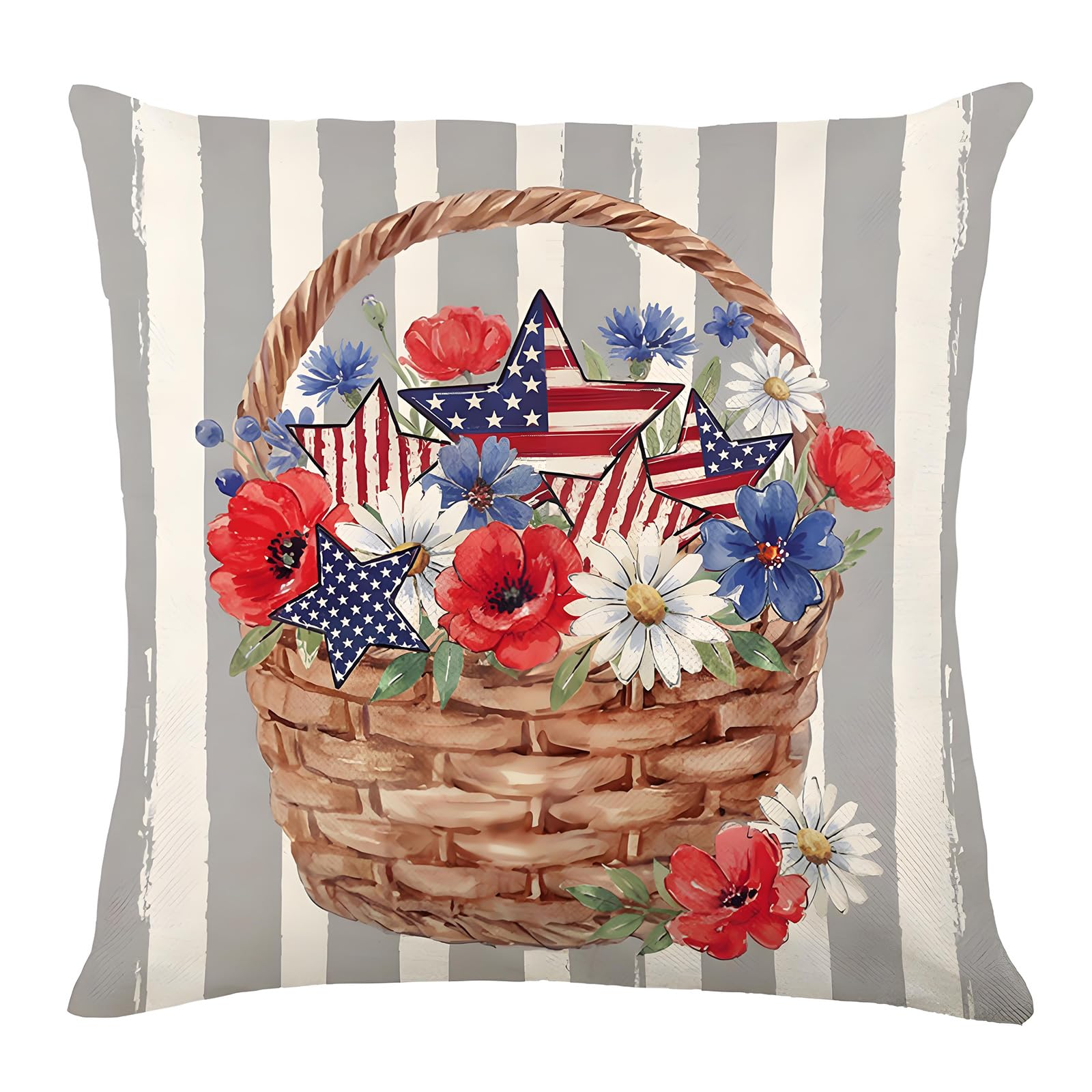 Nvoqilin B Patriotic 4Th Of July Flowers Garlands Throw Pillow Case Patriotic Star Stripes Independence Memorial Day Cushion Cover Independance Wreath Pillow Cover