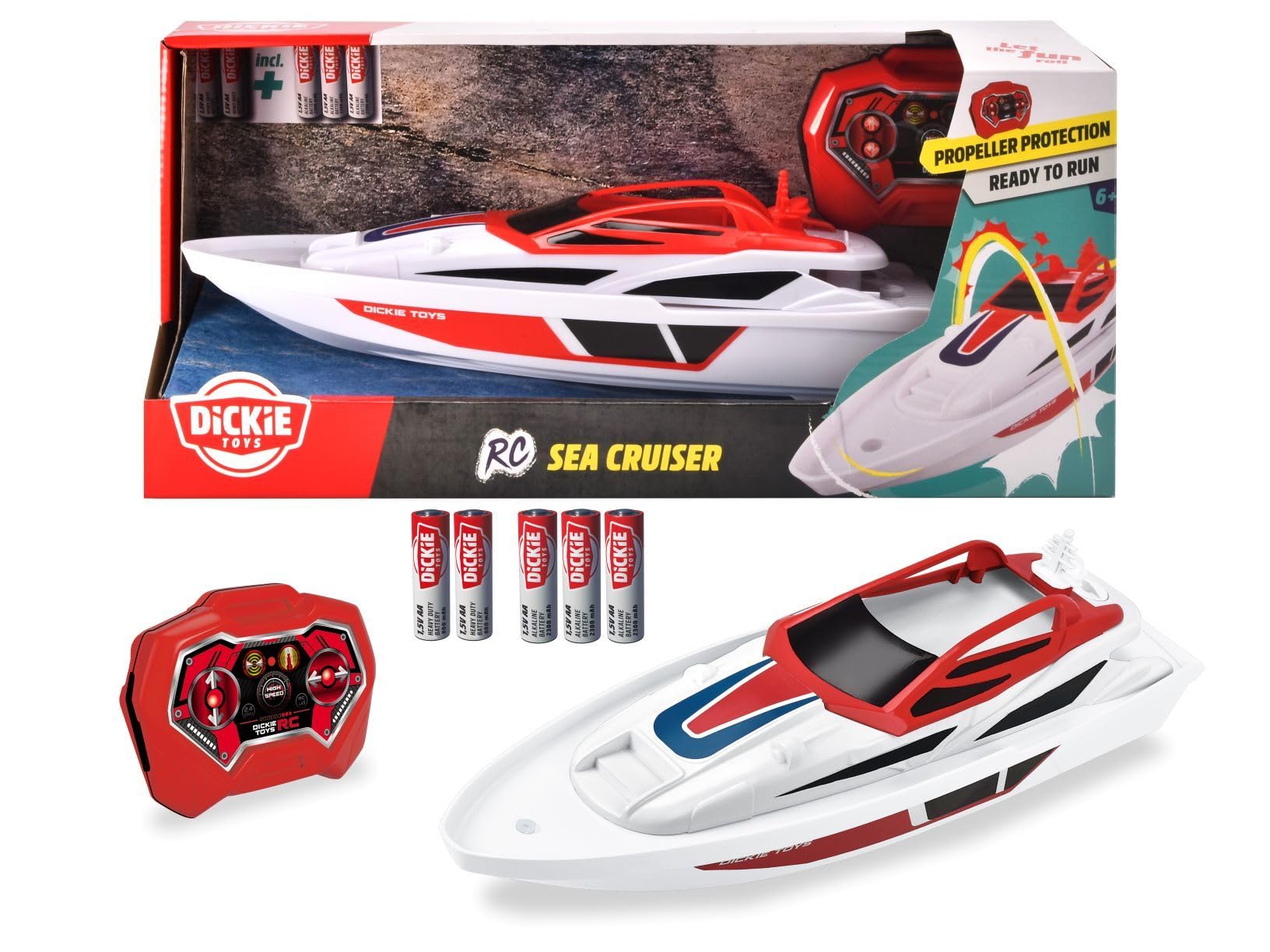 Dickie Toys – RC Sea Cruiser – barca telecomandata per bambini dai 6 anni, fino a 2 km/h di velocità, con telecomando da 2,4 GHz, 201106003