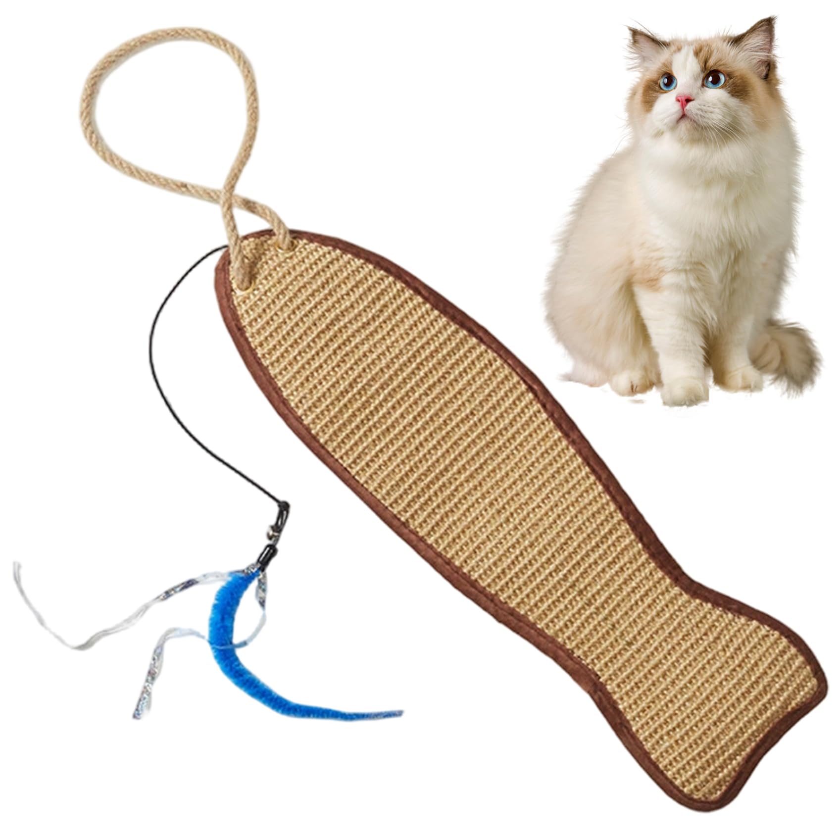 Tapis à gratter en sisal pour chat suspendu poisson résistant contre l'ennui