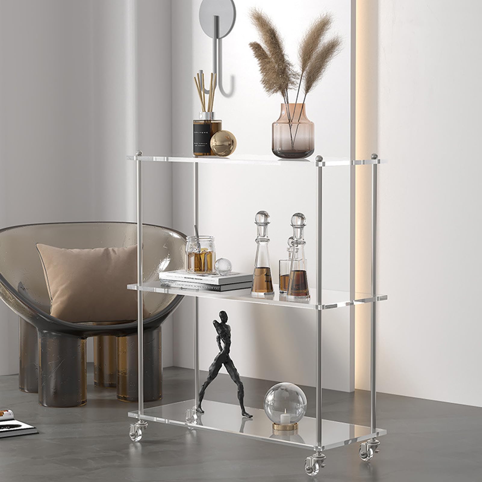 Generico Carrello Acrilico Trolley di Servizio a 3 Livelli | Carrello da Servizio con Rotelle Per Casa Cucina Bagno Sala Da Pranzo Ufficio Matrimonio Hotel Ristorante Scuola Baristi