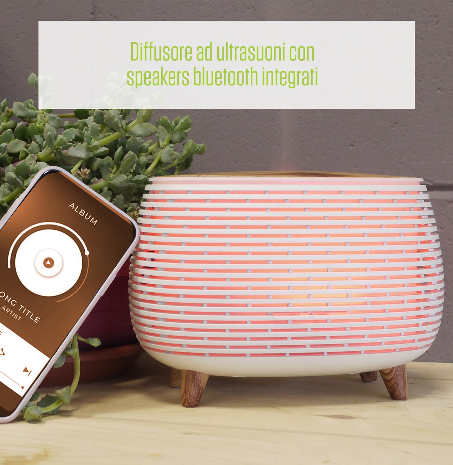 Gisa Wellness - VOLUME - Diffusore di Aromi ad Ultrasuoni - con Tecnologia Bluetooth - per Aromaterapia e Cromoterapia [Colori Luci LED] - Soggiorni, Uffici, Relax
