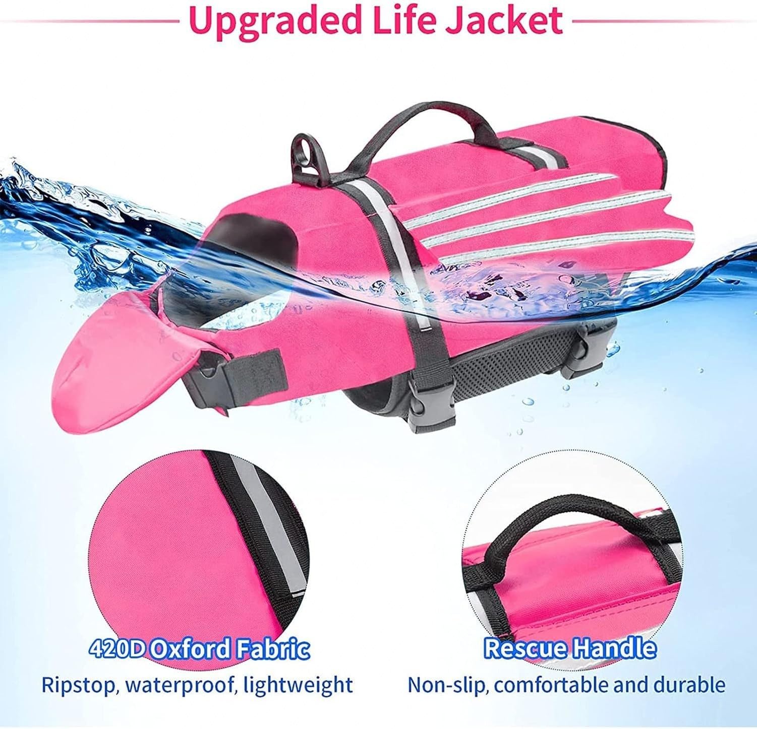 Chaleco Salvavidas para Perro, Diseño de Alas Pet Life Vest, Ajustable y Reflectante para Nadar, Chaleco de Seguridad Flotante para Perros Pequeños, Medianos y, Pink, XL