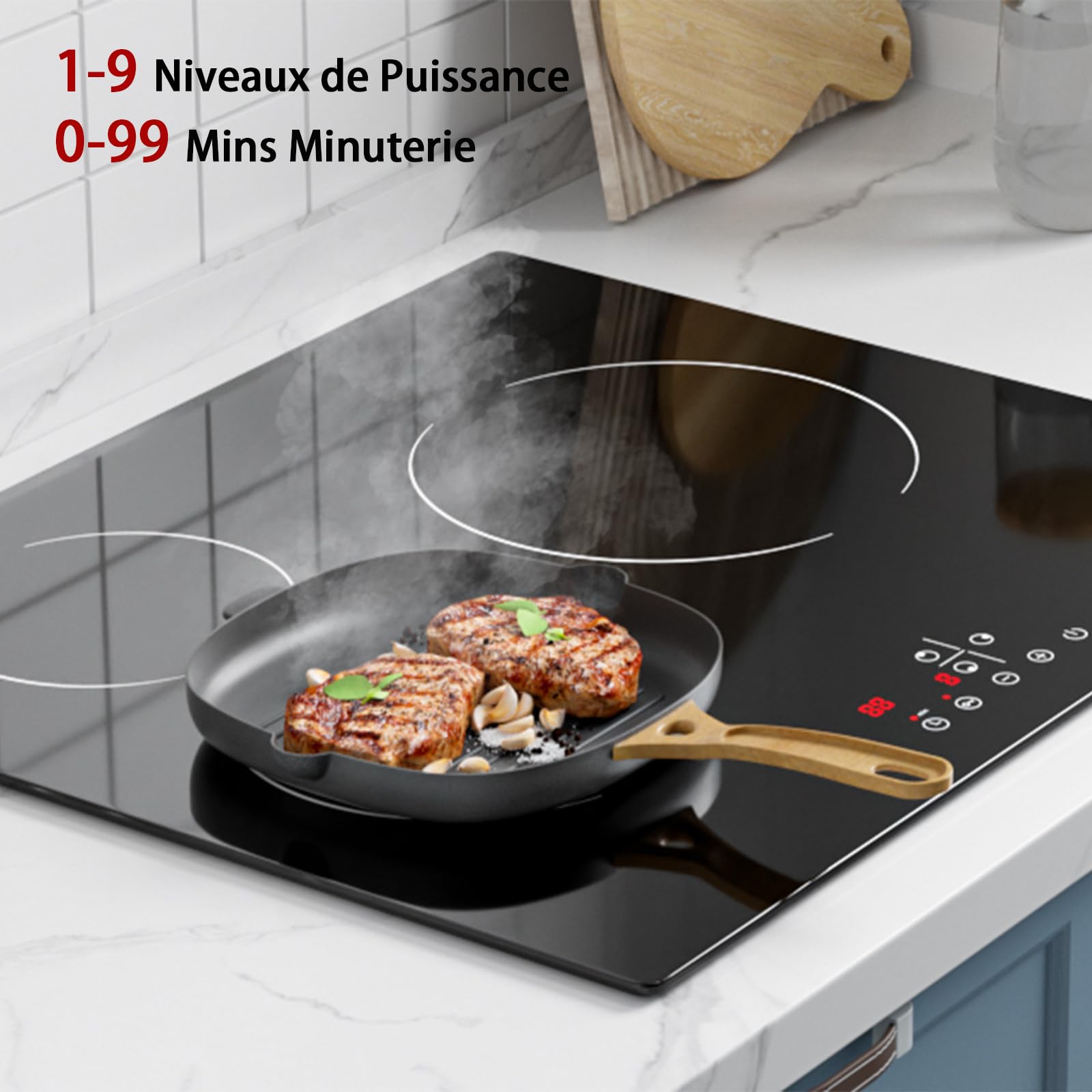 IsEasy Plaque Vitrocéramique 3 Feux Encastrable 60cm 5500W Minuteur 9 Niveaux de Puissance