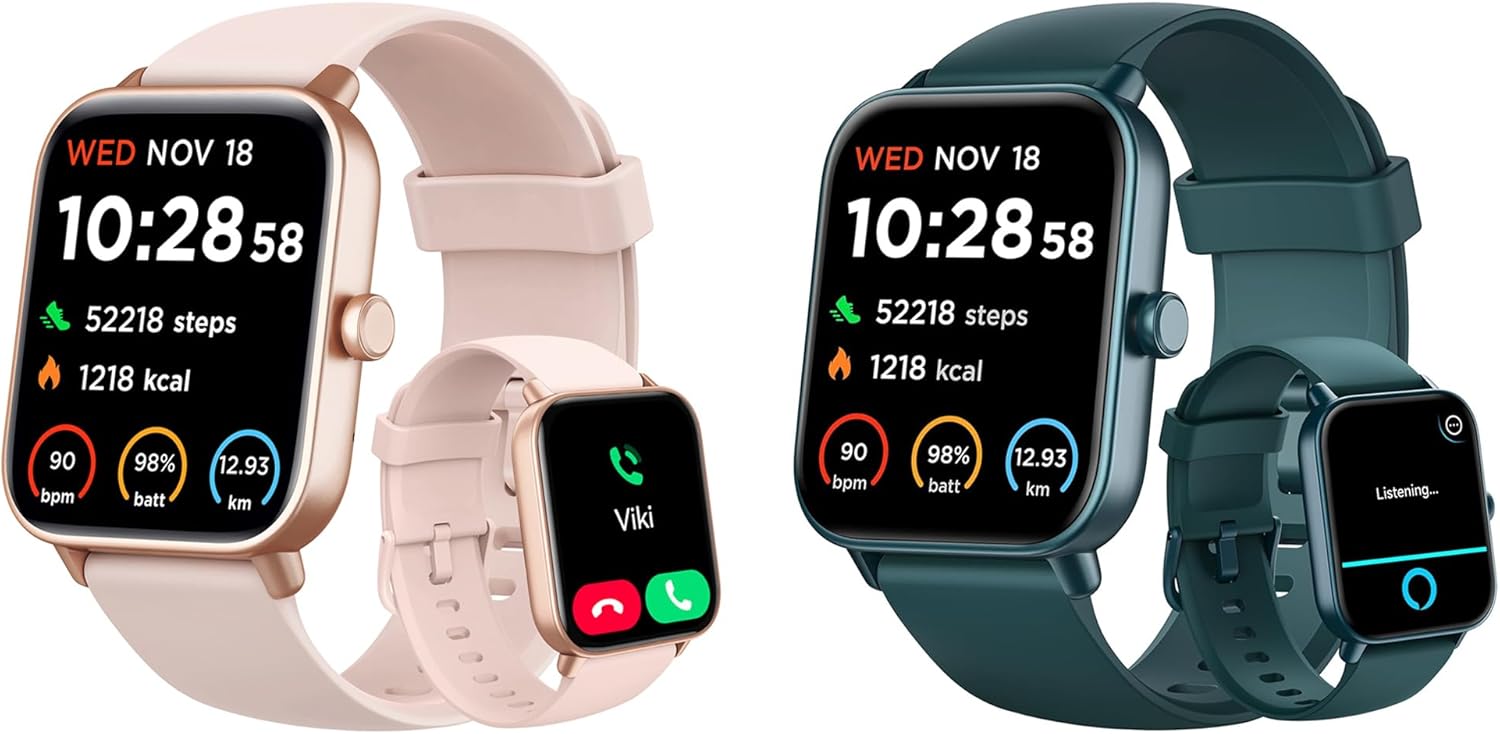 Gydom Smart Watch for Women Men Android & iPhone, Pink + DarkGreen