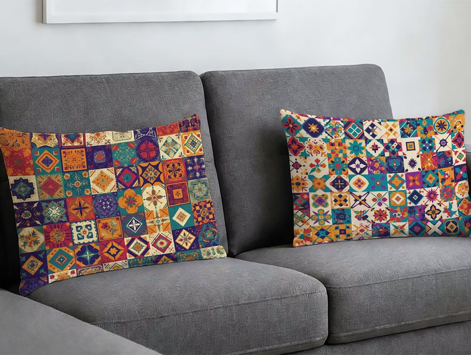 Lot de 2 housses de coussin 60x90 cm rectangulaires en velours bohême avec zip