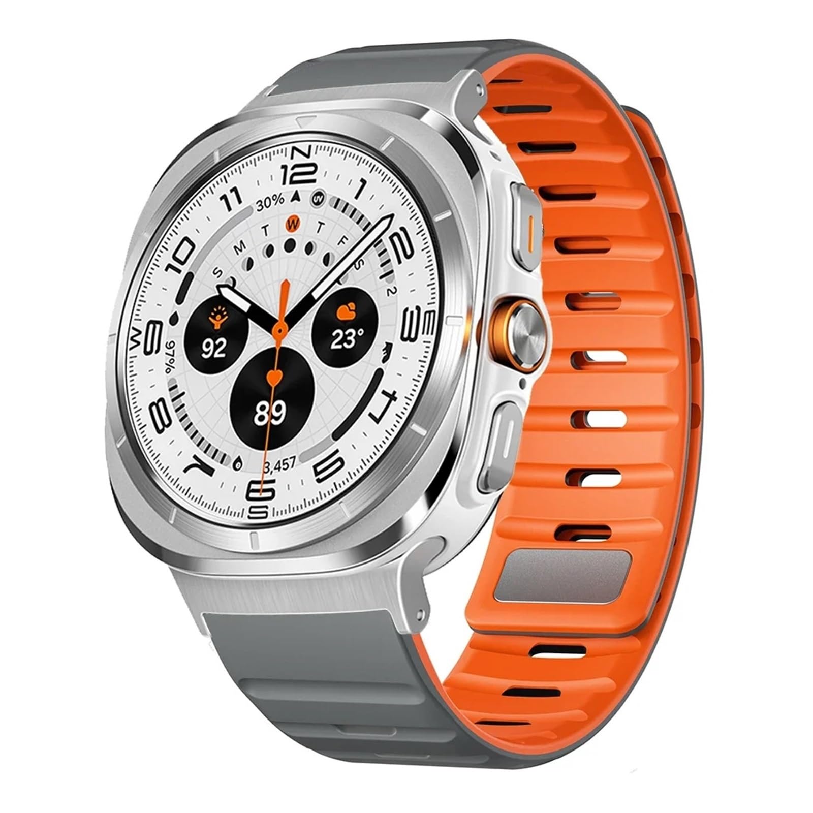 JDIME Cinturino magnetico per Samsung Galaxy Watch Ultra 47mm Cinturino in morbido silicone da uomo per Samsung ultra 7 ULTRA 47MM Bracciale sportivo Cinturini Correa(Silver grey orange)
