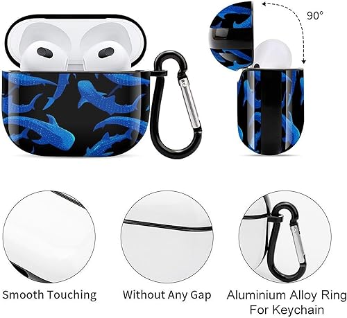 Miniatura 5 de Divertida funda protectora de policarbonato con diseño de ballena de tiburón azul compatible con Airpods 3, auriculares Bluetooth, regalos para