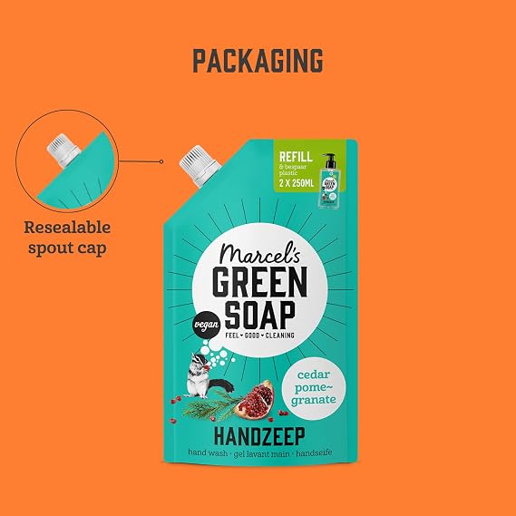 Marcel's Green Soap - Hand Soap Refill Cedar & Pomegranate - Handwash Dispenser Refill - Vegan - 500 ml