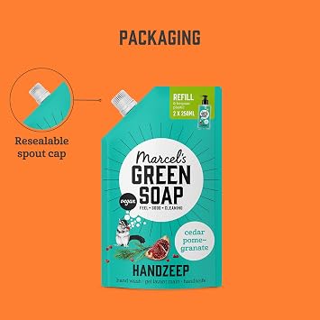 Marcel's Green Soap - Hand Soap Refill Cedar & Pomegranate - Handwash Dispenser Refill - Vegan - 500 ml