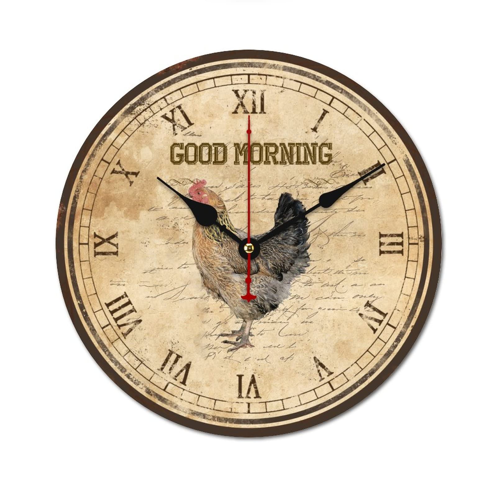 Horloge ronde en bois de 38 cm pour cuisine au design retro et mecanisme fluide
