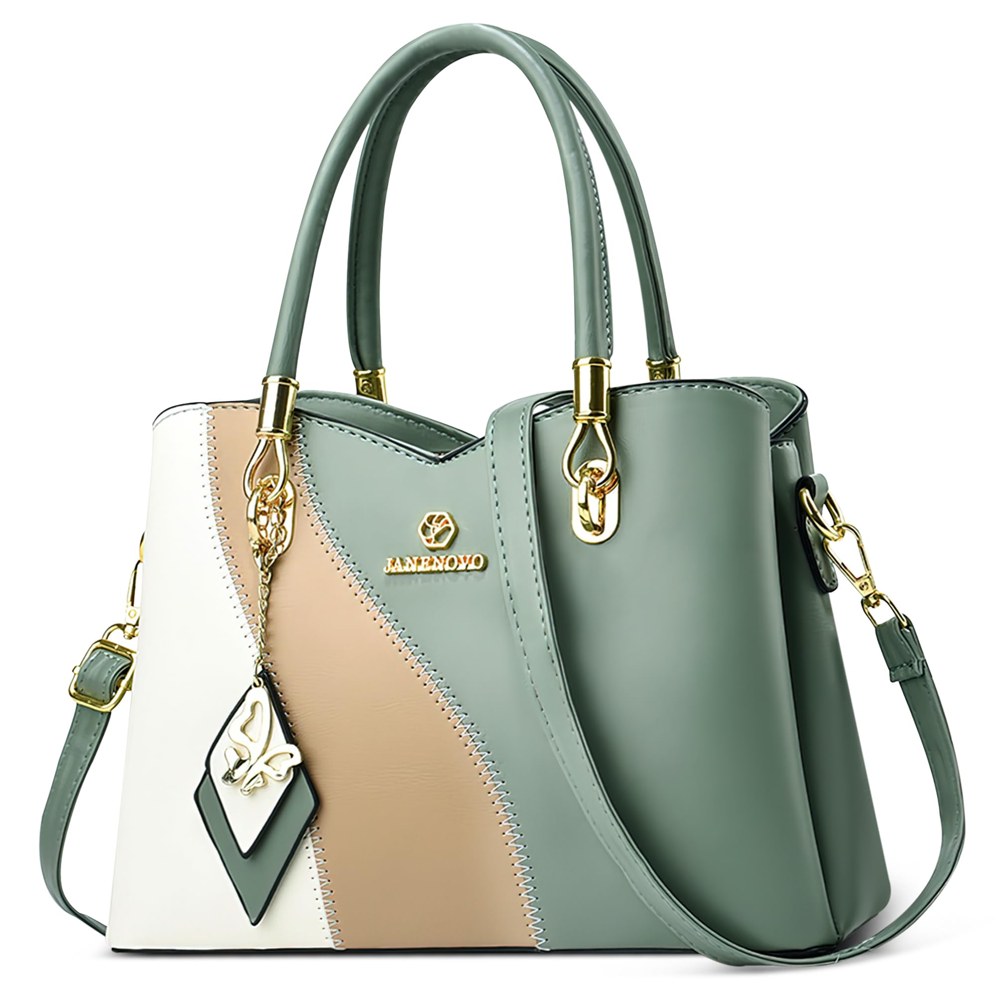 Borsa Donna in PU, Borsa a Mano Elegante con Tracolla Regolabile e Rimovibile, Borsa a Tracolla Capiente per Lavoro, Ufficio, Shopping, Viaggio e Uso Quotidiano Verde