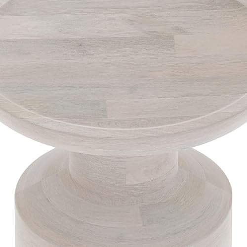 Miniatura 5 de SIMPLIHOME Haynes - Mesa auxiliar redonda de madera maciza de mango de 16 pulgadas de ancho con base de pedestal escultural en blanco lavado, mesita