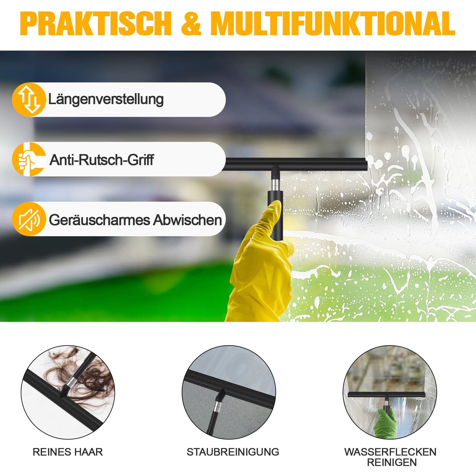 Duschabzieher Verstellbar 24-120 Cm – Mit Halterung, Silikon-Abzieher Für Fenster, Dusche, Badezimmer, Schwarz