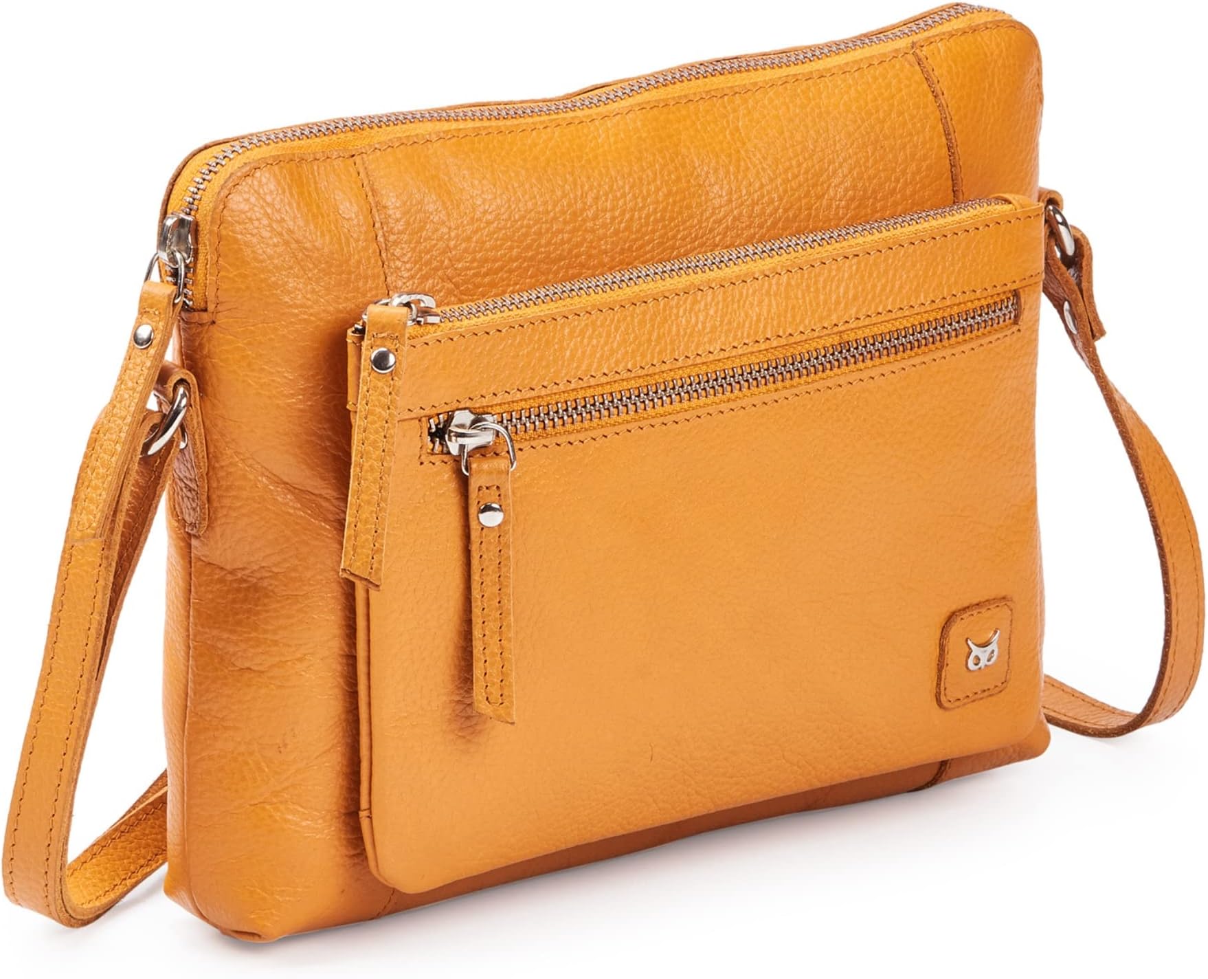 Leather Crossbody Bags for Women Small Soft Genuine Pebbled Sling Shoulder Handbag Crossover Purse with Full Adjustable Strap (Mustard Nappa)