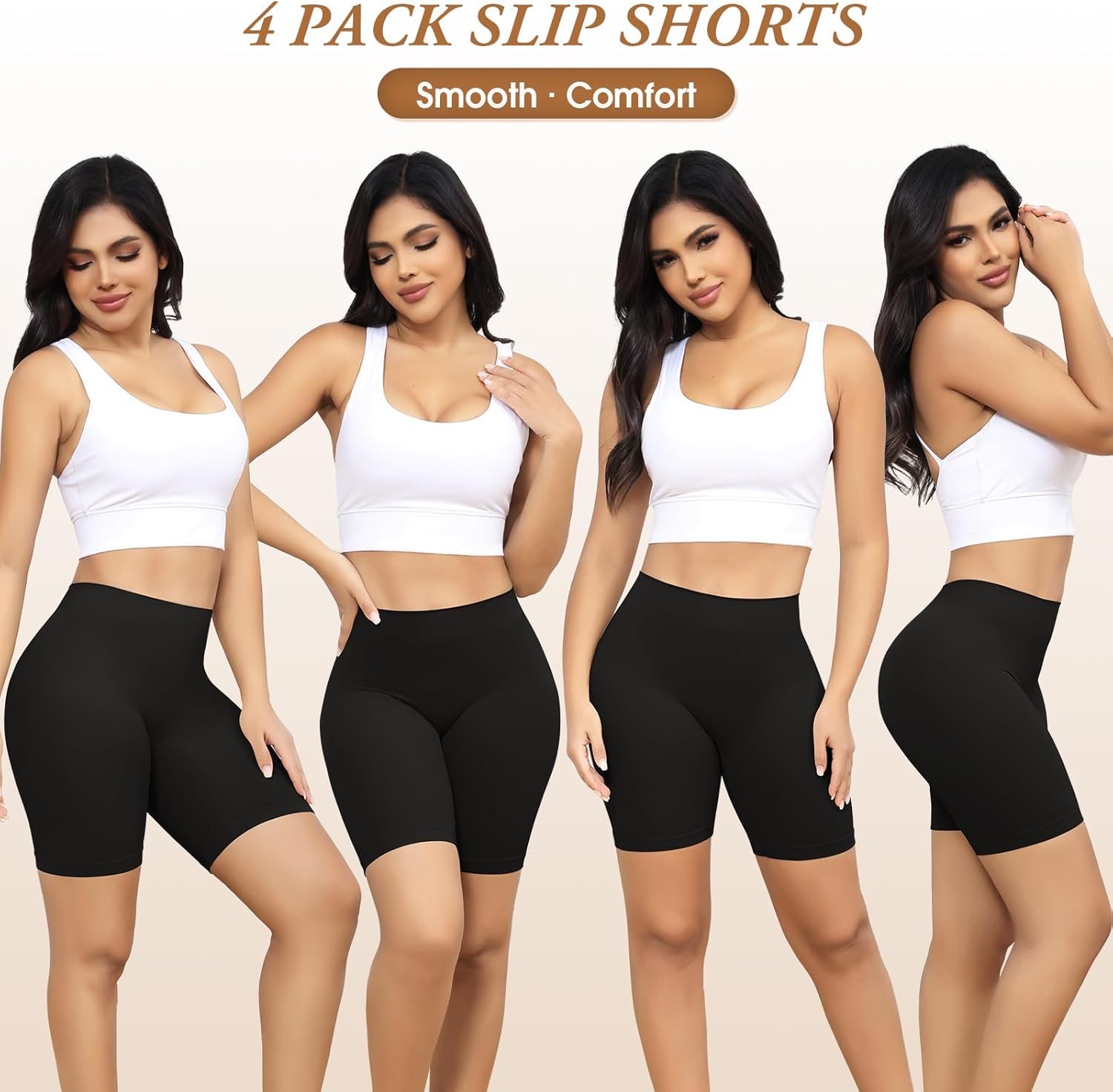 4 Pack Slip Shorts for Under Dresses Anti Chafing Underwear Seamless Comfortable Smooth Yoga Biker Workout Shorts - Image 2
