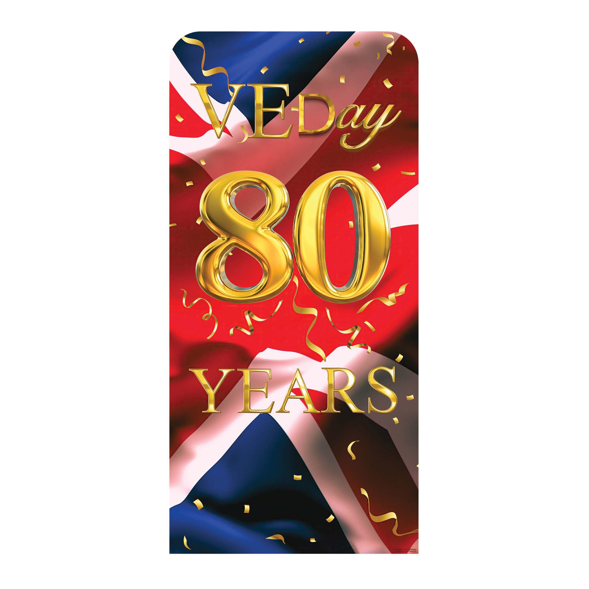 Star Cutouts SC4623 VE Day Gold 80 Years Union Jack Flag Backdrop Sailboard Cardboard Cut Out Height 191cm - British Theme, Parties, National Celebrations & VE Day Decorations, Street Parties & Events