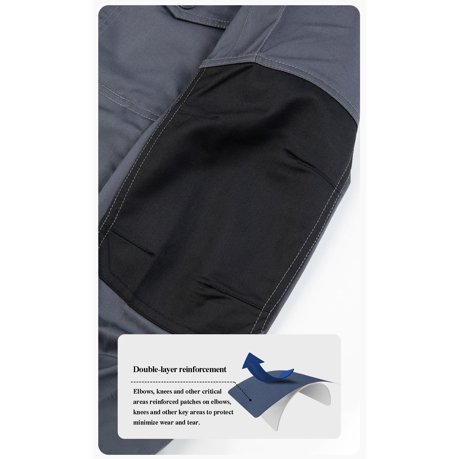 Conjunto de Ropa de Trabajo para Hombre Fuelle de Doble Capa Bolsillos con Cremallera Cintura Elástica Bolsillos Laterales Adicionales Traje de Protección Laboral Reforzado