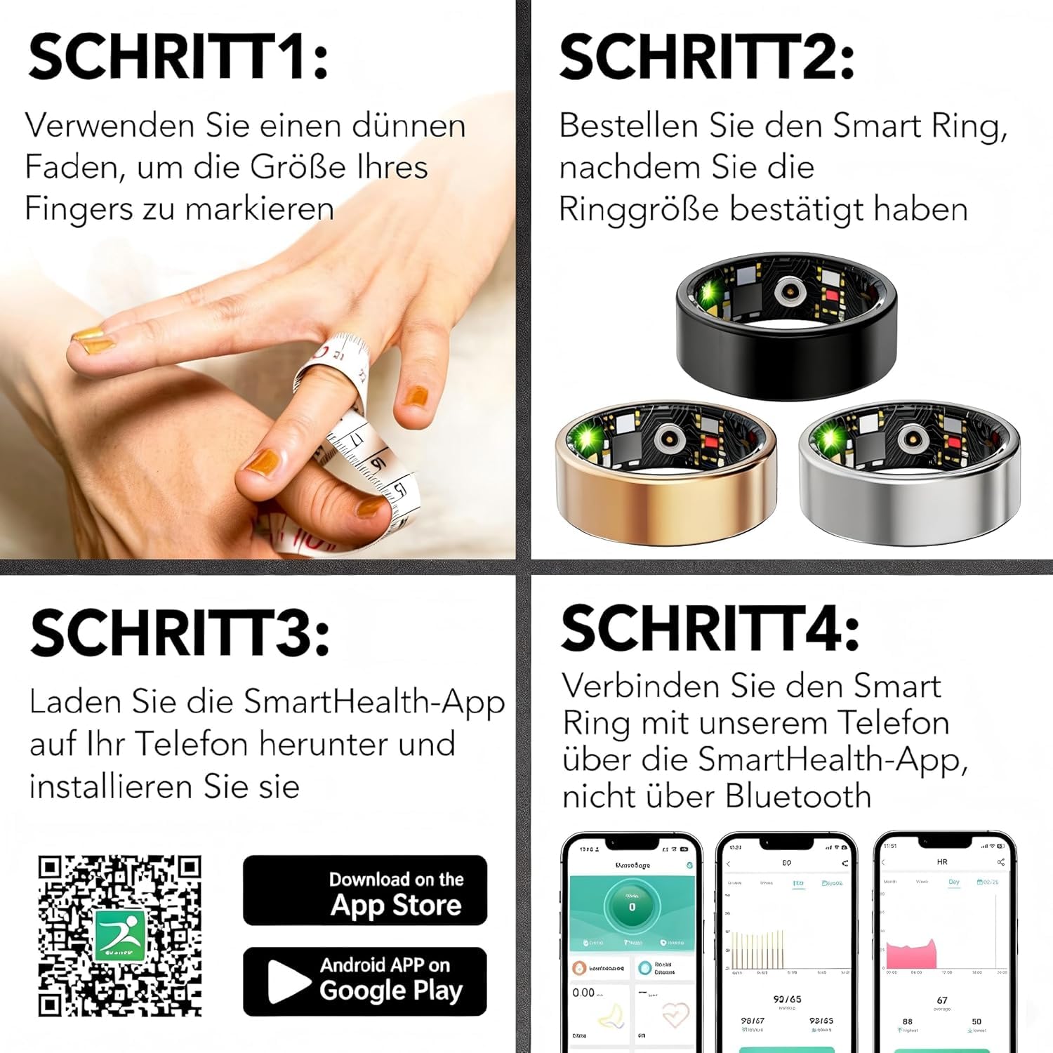 Smart Ring für Damen Herren, Fitness Tracking Ring mit Herzfrequenz, Schlafüberwachung, Schrittzählung für iOS und Android, Keine Abonnementgebühr, IP68 wasserdicht(Schwarz, 9)