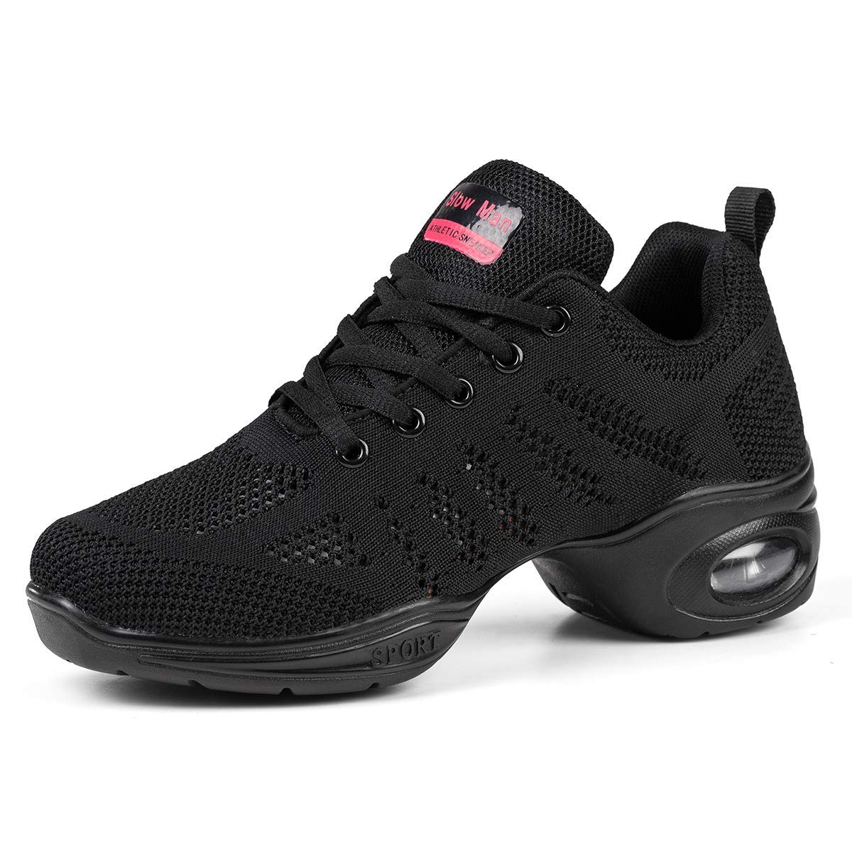 Slow ManWomen's Jazz Shoes Lace-up Sneakers - Breathable Air Cushion Lady Split Sole Athletic Walking Dance Shoes Platform