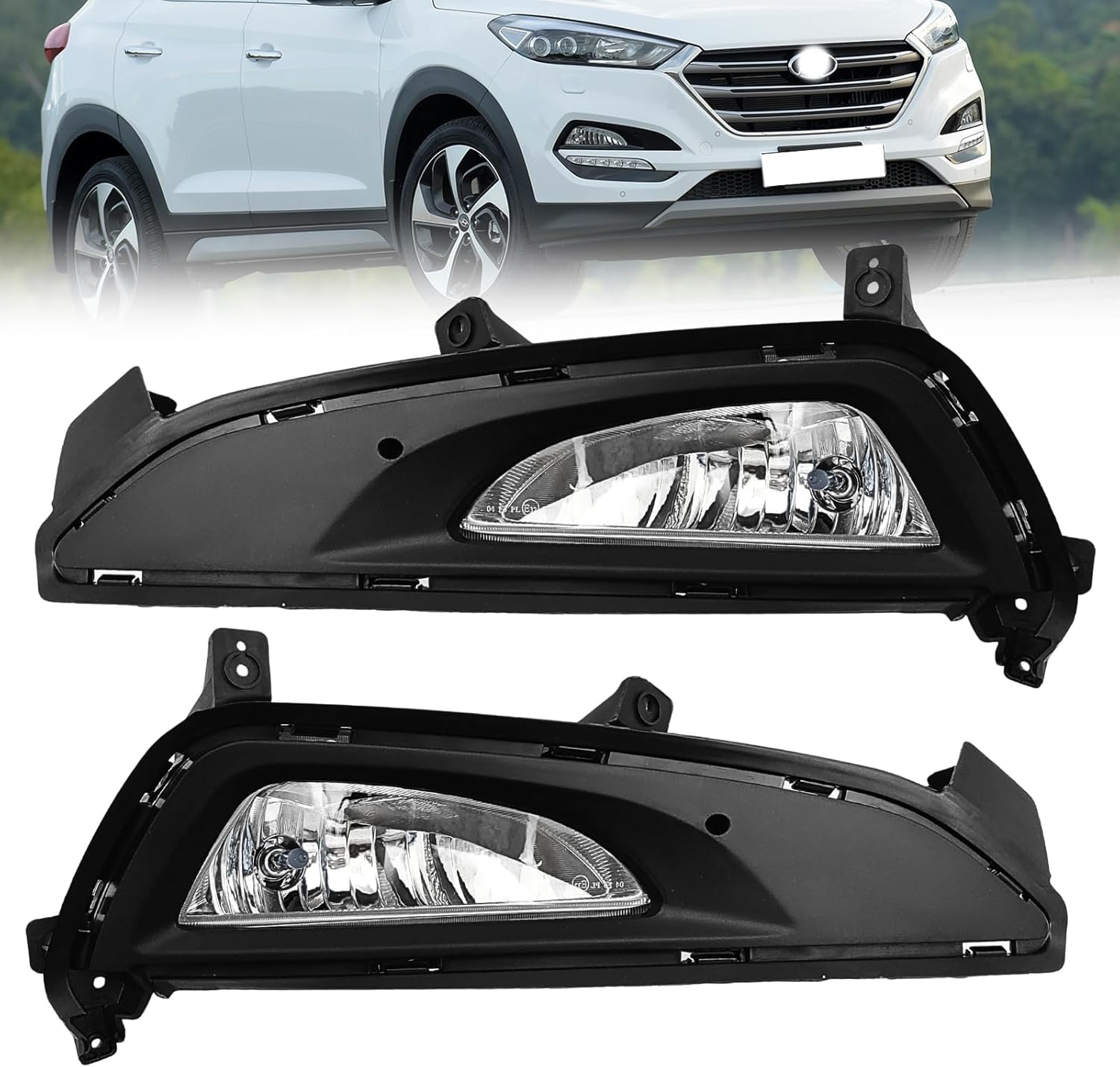 Fog Lights Compatible With 2011 2012 2013 Hyundai Elantra Front Bumper Lamps w/Halogens Bulbs Wiring Harnesses and Switches Clear Lens 1 Pair of Fog Lights