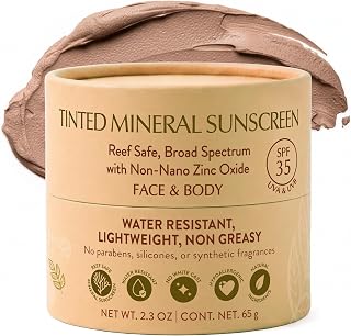 Tinted Mineral Face and Body Sunscreen SPF 35 - Mineral Zinc Oxide Sunblock Lotion - Broad-Spectrum UVA & UVB Protection - Lightweight & Gentle for Sensitive Skin - Reef Safe