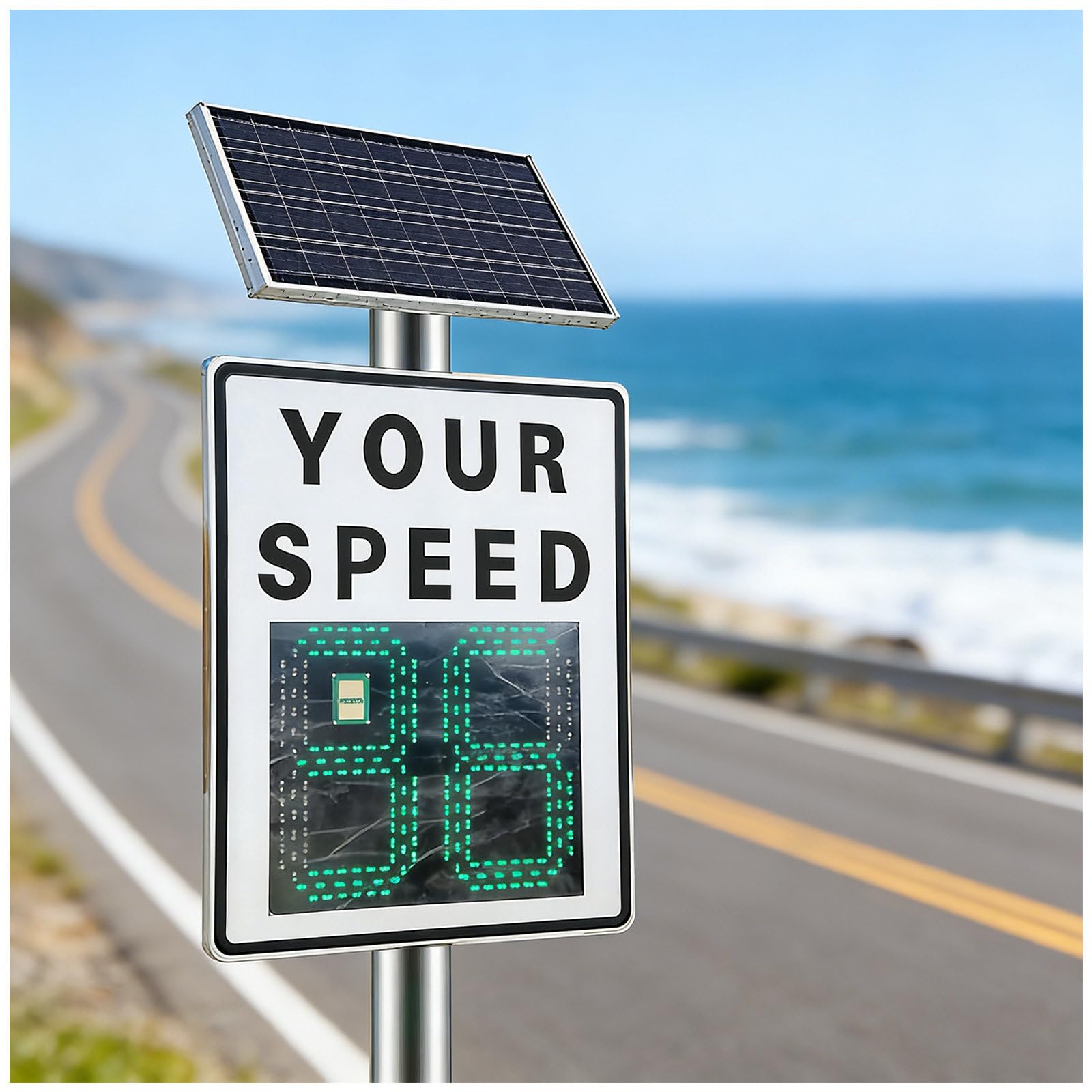 Cielobloen Multicolor 23.6×35.4Inch Radar Feedback Sign, Led Speed Limit Radar Detective Display – Solar Powered, Aluminum Housing, 200M Range, Red/Green Speed Indicator, Ip65, For Highways