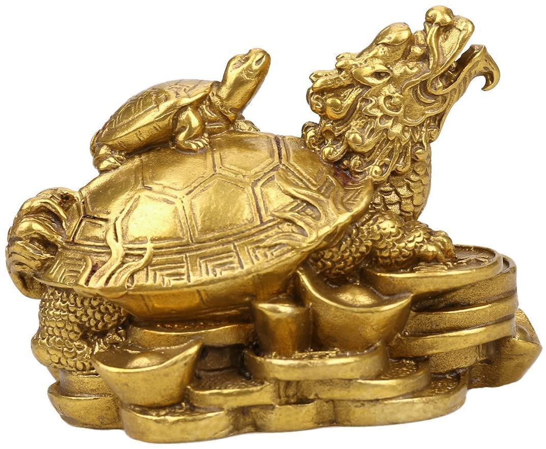 SMRTHMRT Charming Brass Dragon Turtle Sculpture Figurine Lucky Fengshui Products for Home Office Tabletop Decor Large