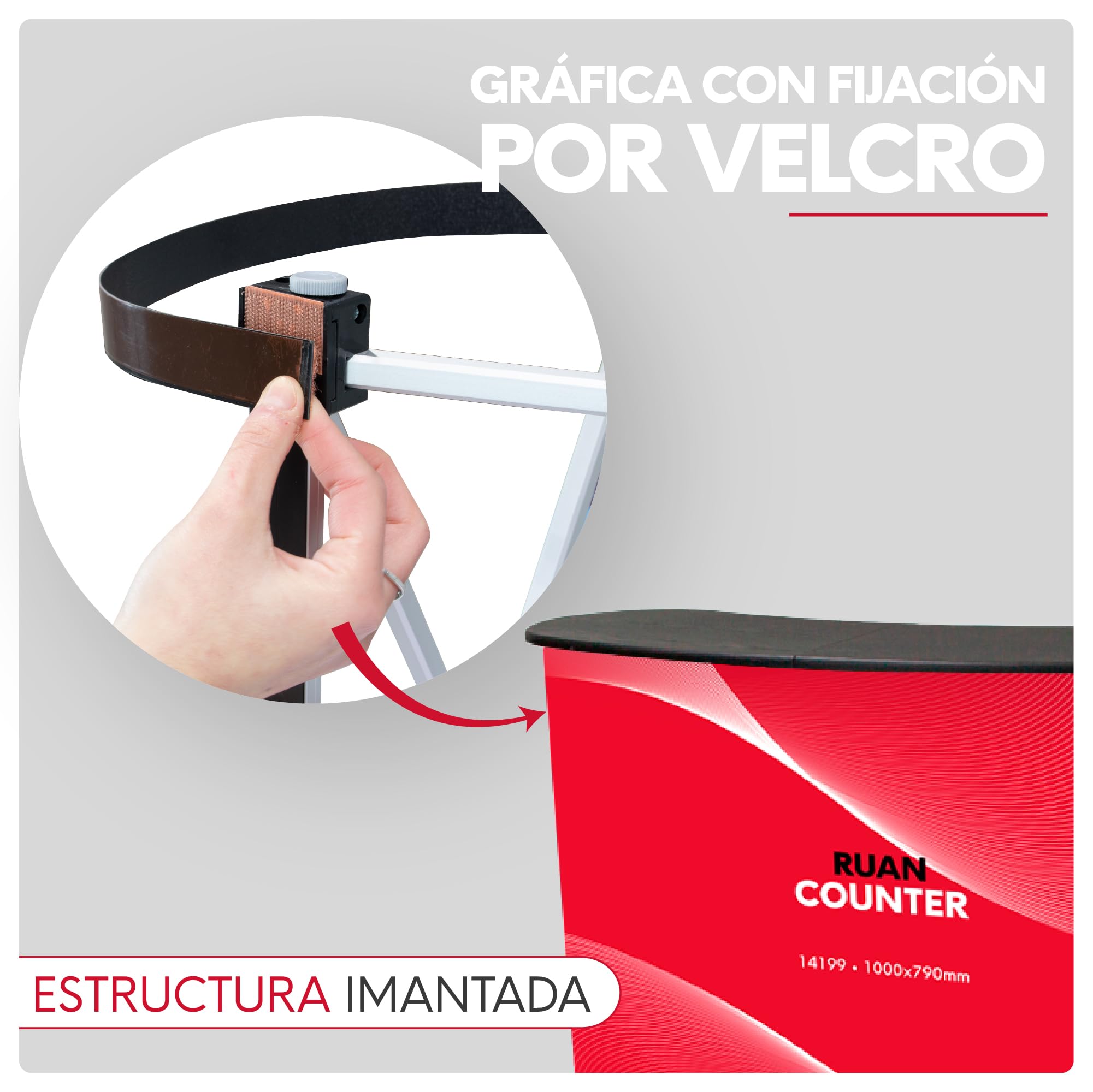 Mostrador Publicitario Magnético Ruan Plegable con Estante Interior y Bolsa de Transporte | Pop Up Promocional con Barras Magnéticas, Patas Regulables | Mostrador de Recepción | Gráfica 940x2010 mm