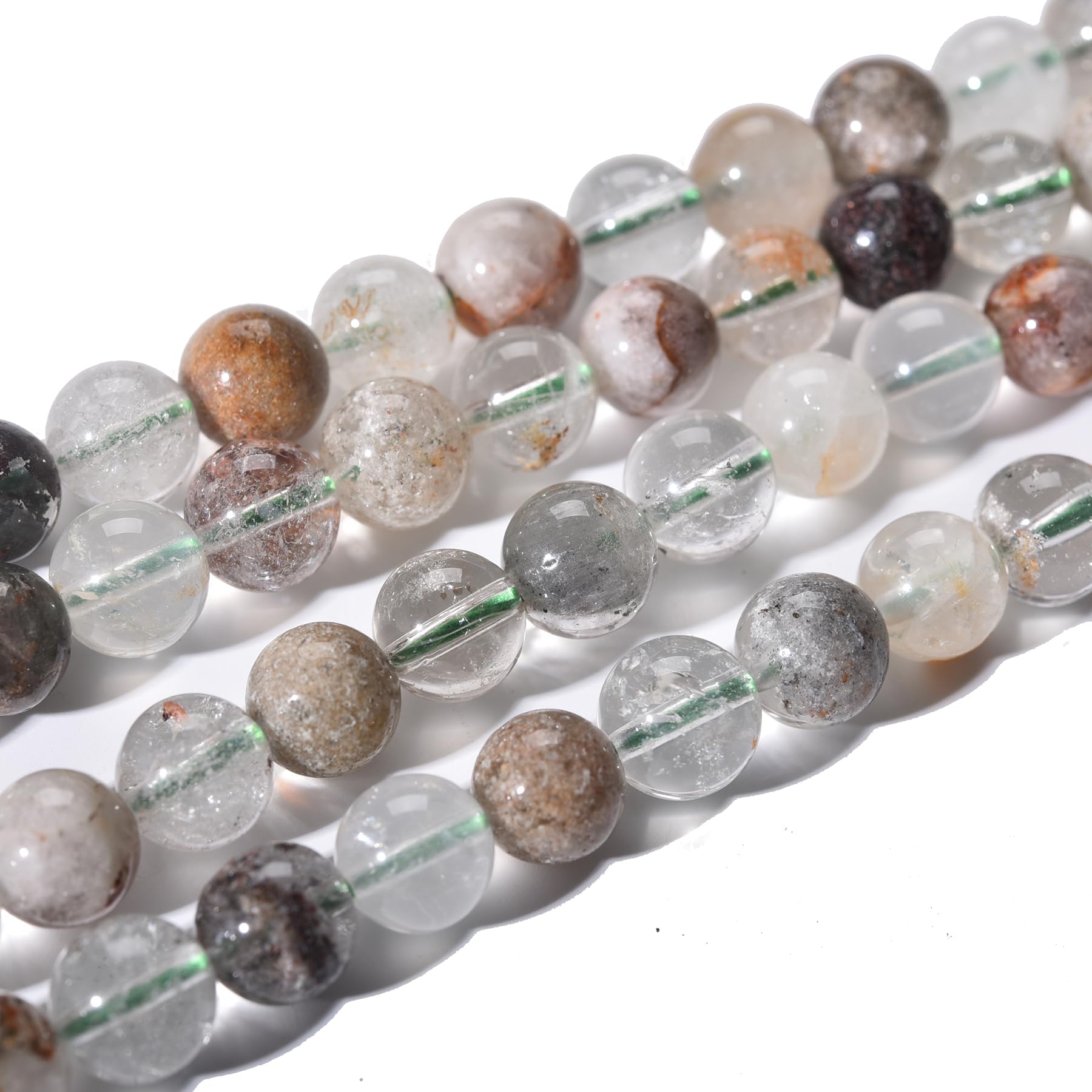 Perles quartz fantôme vert pour la fabrication de bijoux, bracelets et colliers DIY 10mm