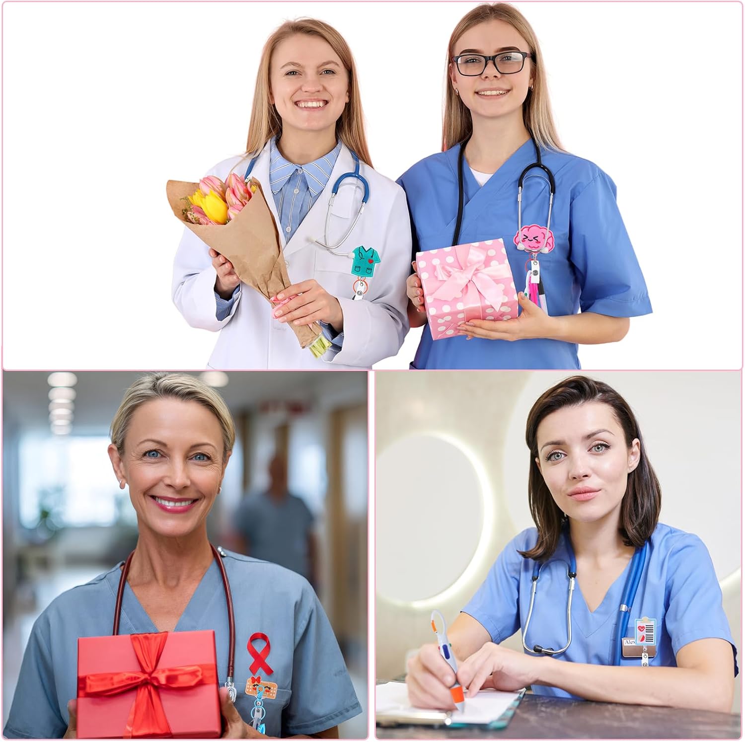 18 Pack Nurse Appreciation Gift Set Bulk, Nurse Badge Reel with Marker and Card, Nurses Week Thank You Gifts with Organza Bags for Hospital Staff and Nursing Students