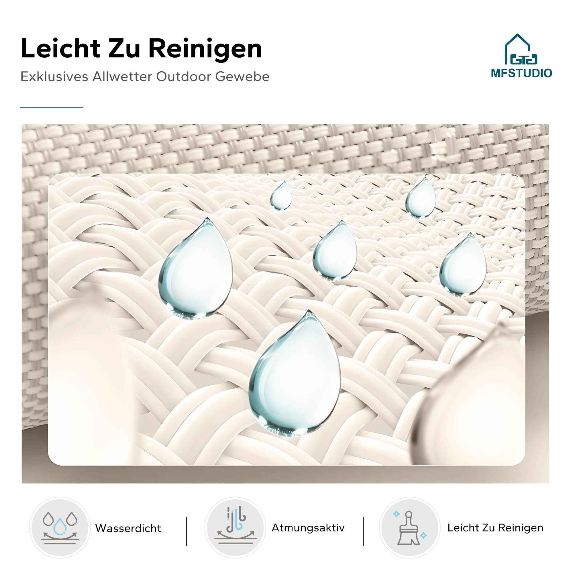 MFSTUDIO Polyrattan Gartenmöbel Set Balkonmöbel Outdoor Sitzgruppe Set Terrassenmöbel Lounge Gartenmöbel Set Tischplatte aus Massivem Akazienholz Braun Rattan Beige Kissen