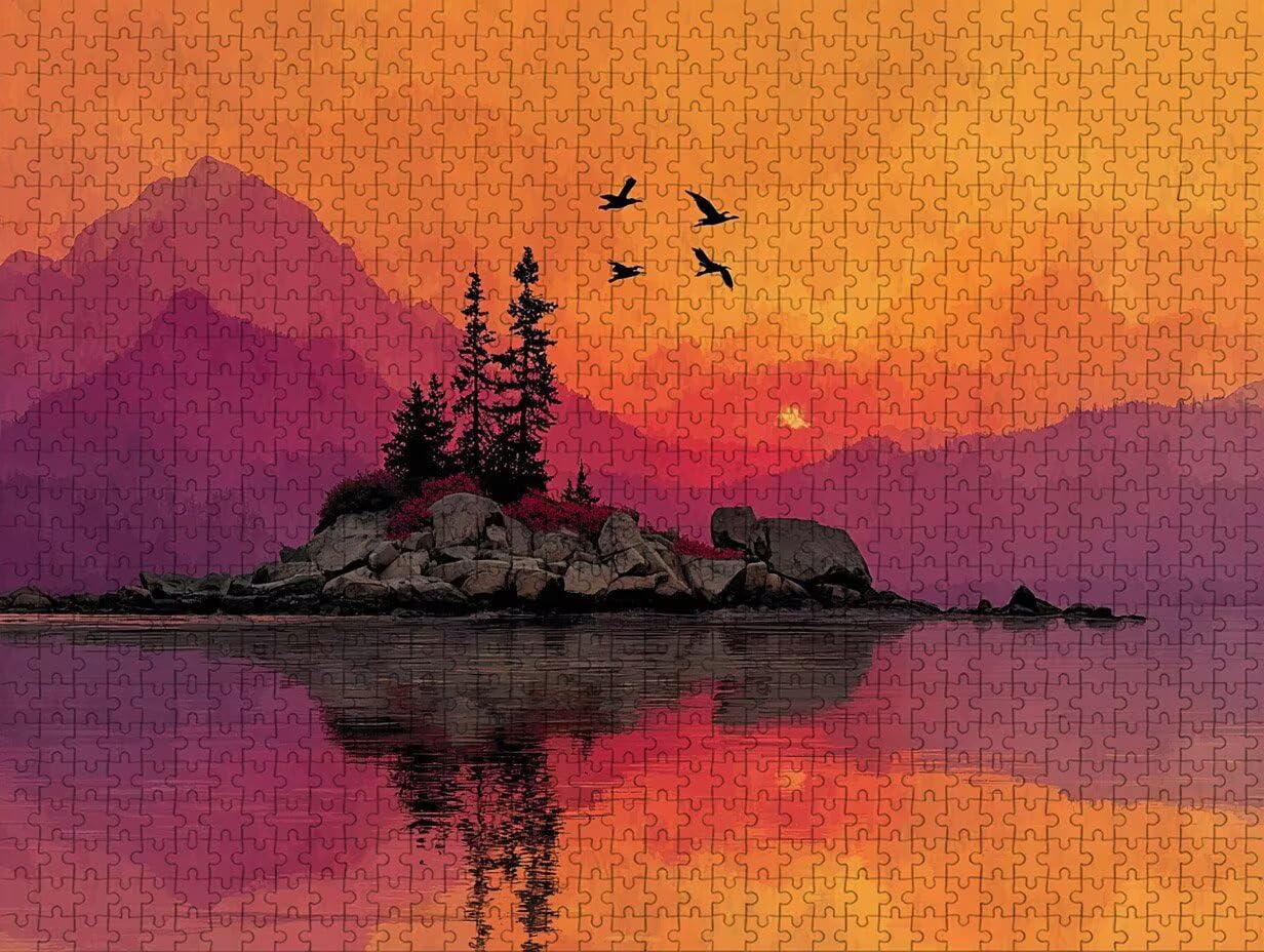 Puzzle 2000 elementów dla dorosłych o zachodzie słońca, drewniane puzzle, 99 x 70 cm, dla mężczyzn, kobiet, starszych seniorów, części ściśle do siebie pasują, dekompresja, dekoracja ścienna, prezenty