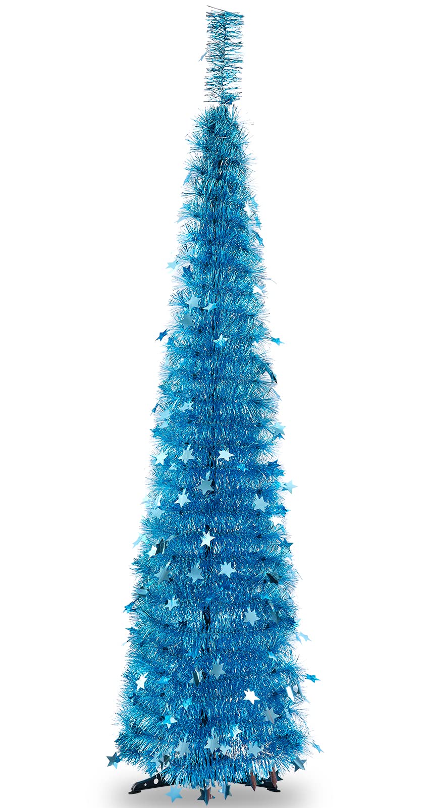 Photo 1 of Jilimeli 5Ft Pop Up Tinsel Christmas Tree with Stand Easy-Assembly, Collapsible Christmas Tree with 50 Color Lights, Ideal for Holiday, Carnival Party, Office, Fireplace, Xmas Home Decor, Sky Blue Sky-blue ****OPENED FOR PICTURES&***