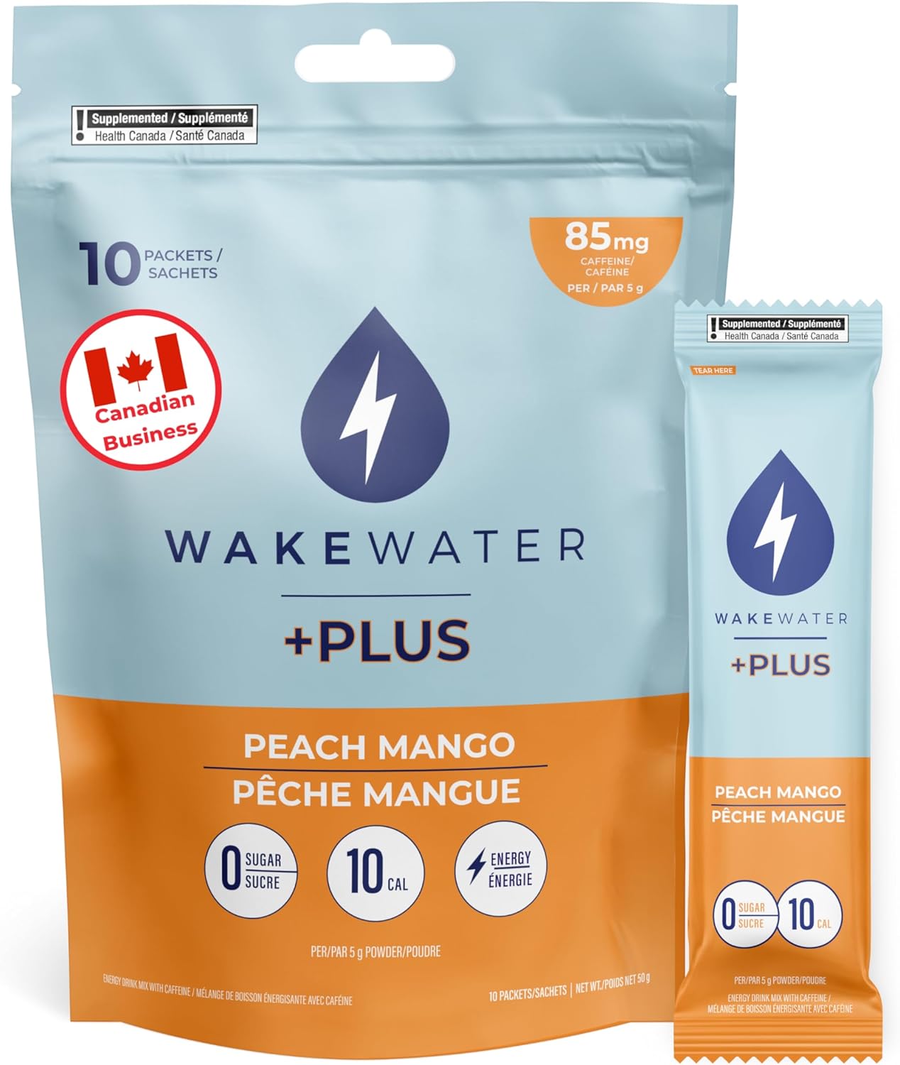 WakeWater Plus Energy Powder - Peach Mango - Vitamins and Electrolytes ...