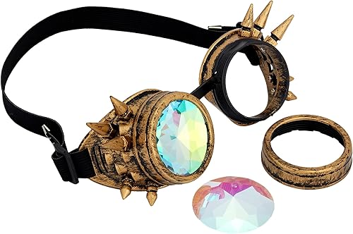 Miniatura 25 de Gafas de caleidoscopio retro con pinchos, gafas de cristal arcoíris steampunk estilo soldadura, gafas de cosplay punk