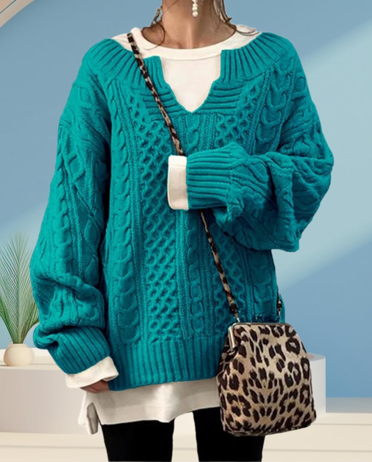 LIZALIG Women's Cable Knit Sweater Casual Oversized Chunky Knitted Fall Sweaters for Women 2025 Pullover - Image 2