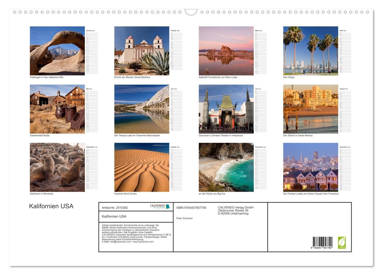 Kalifornien USA (Wandkalender 2026 DIN A2 quer), CALVENDO Monatskalender: 13 traumhafte Reisefotos aus dem Westen der Vereinigten Staaten.