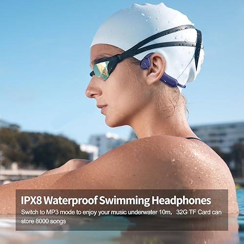 Miniatura 3 de Pinetree Auriculares de conducción ósea con micrófono con cancelación de ruido, auriculares Bluetooth impermeables IPX8, auriculares de oreja