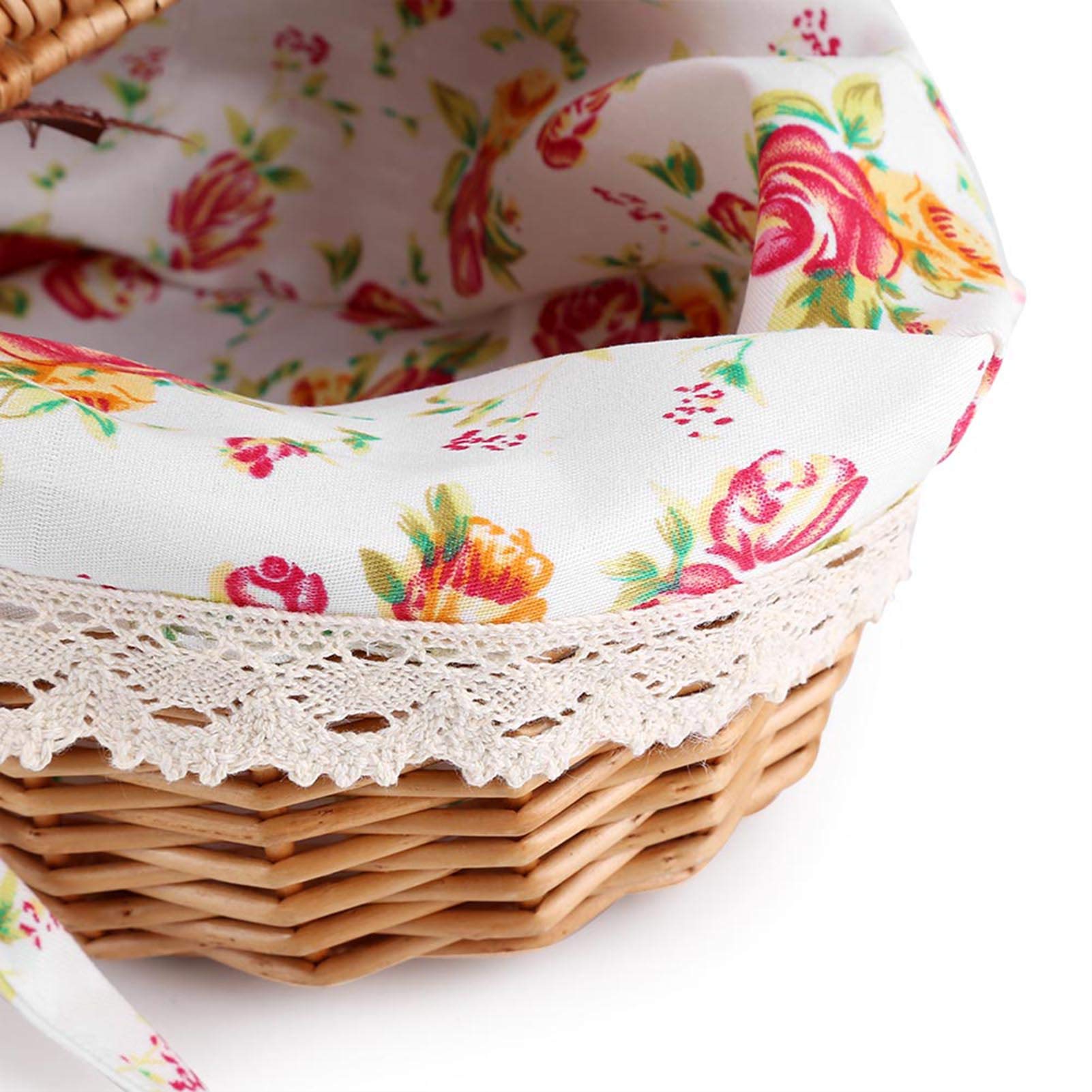 GLOGLOW Wicker Picnic Basket With Double Lids, Floral Lined Picnic